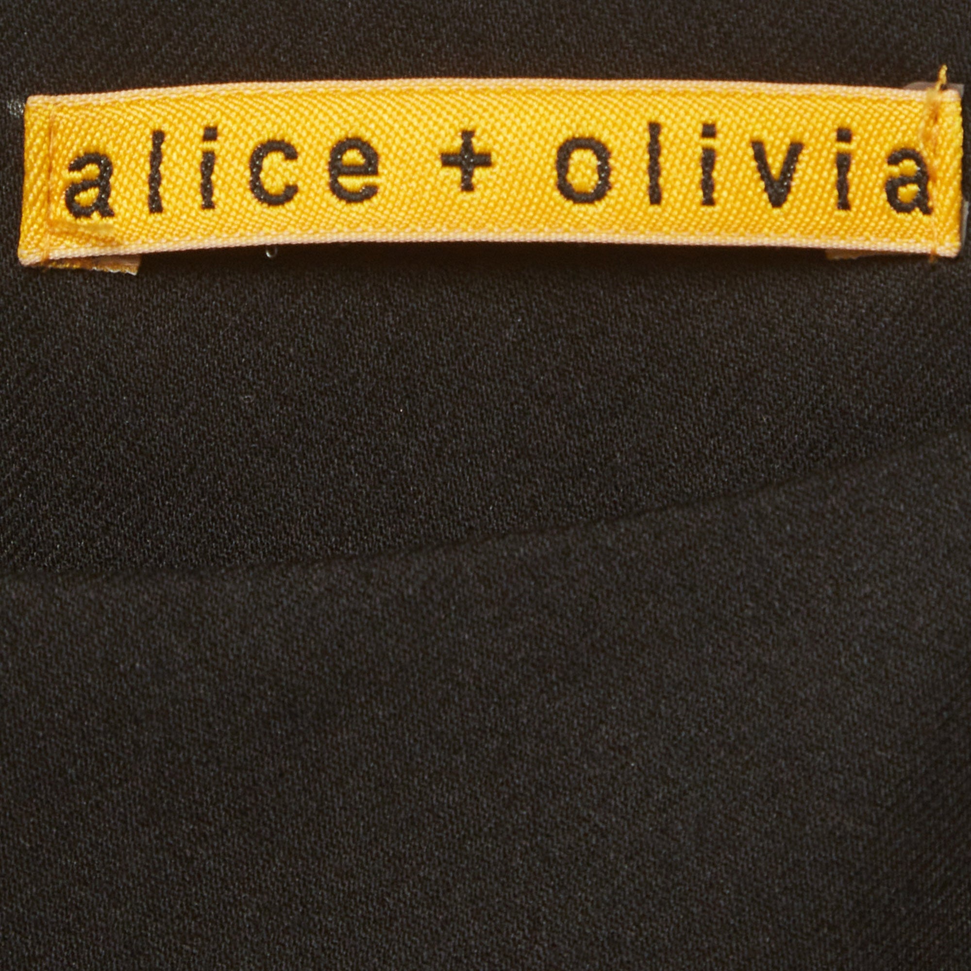Alice + Olivia Black Feather Trim Crepe Marigay Rosette Mini Dress