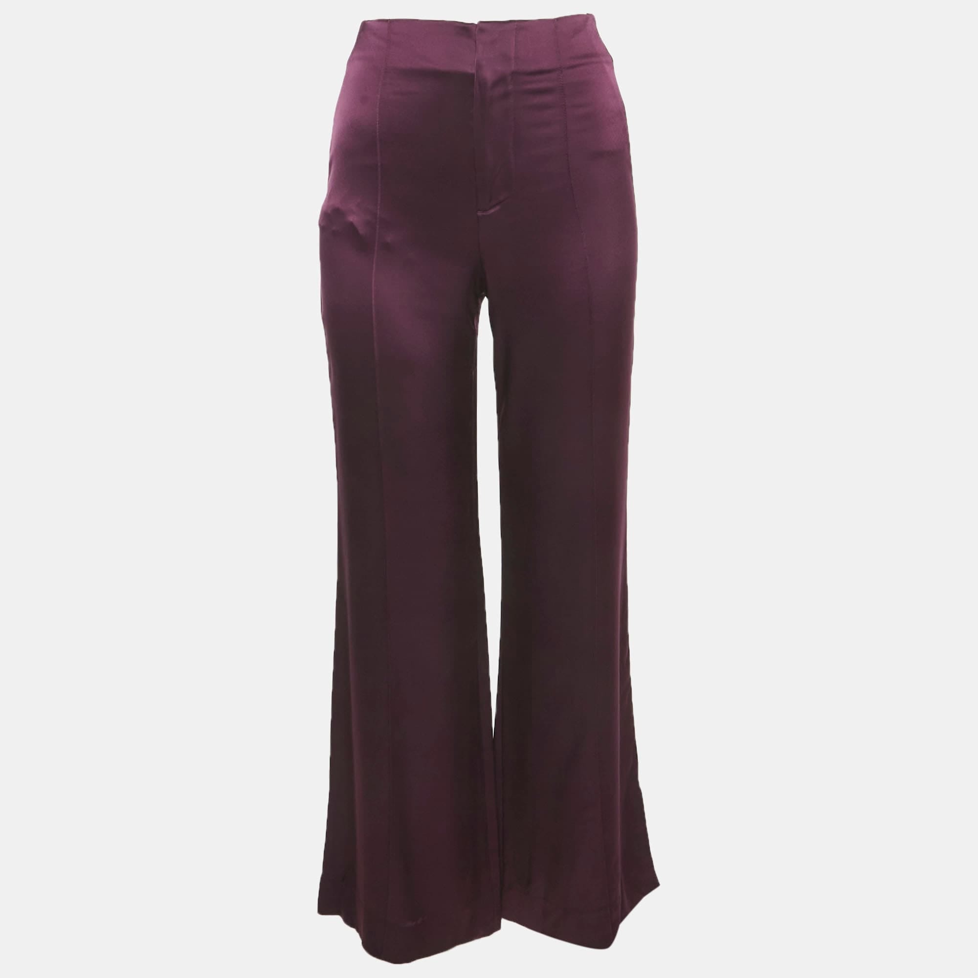 Alice + Olivia Purple Satin Wide Leg Trousers