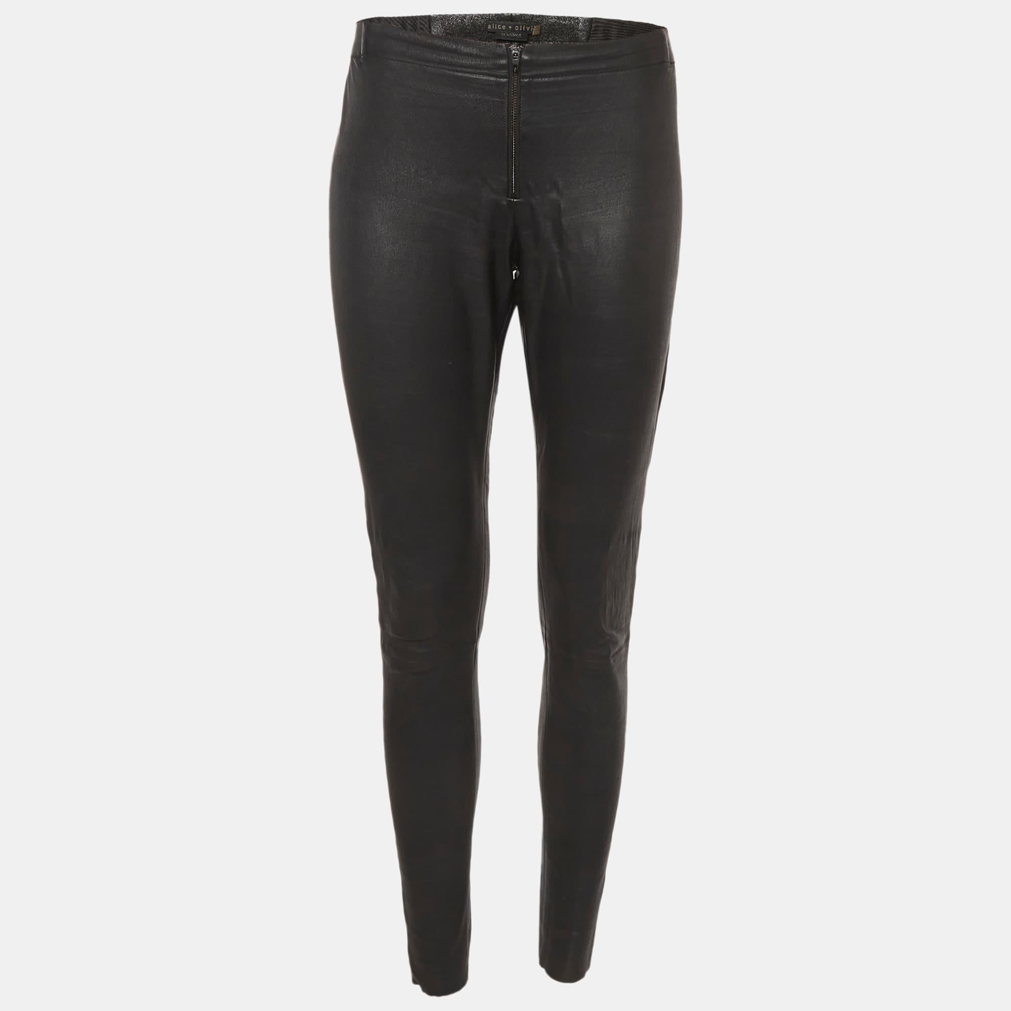 Alice + Olivia Black Leather Skinny Fit Pants