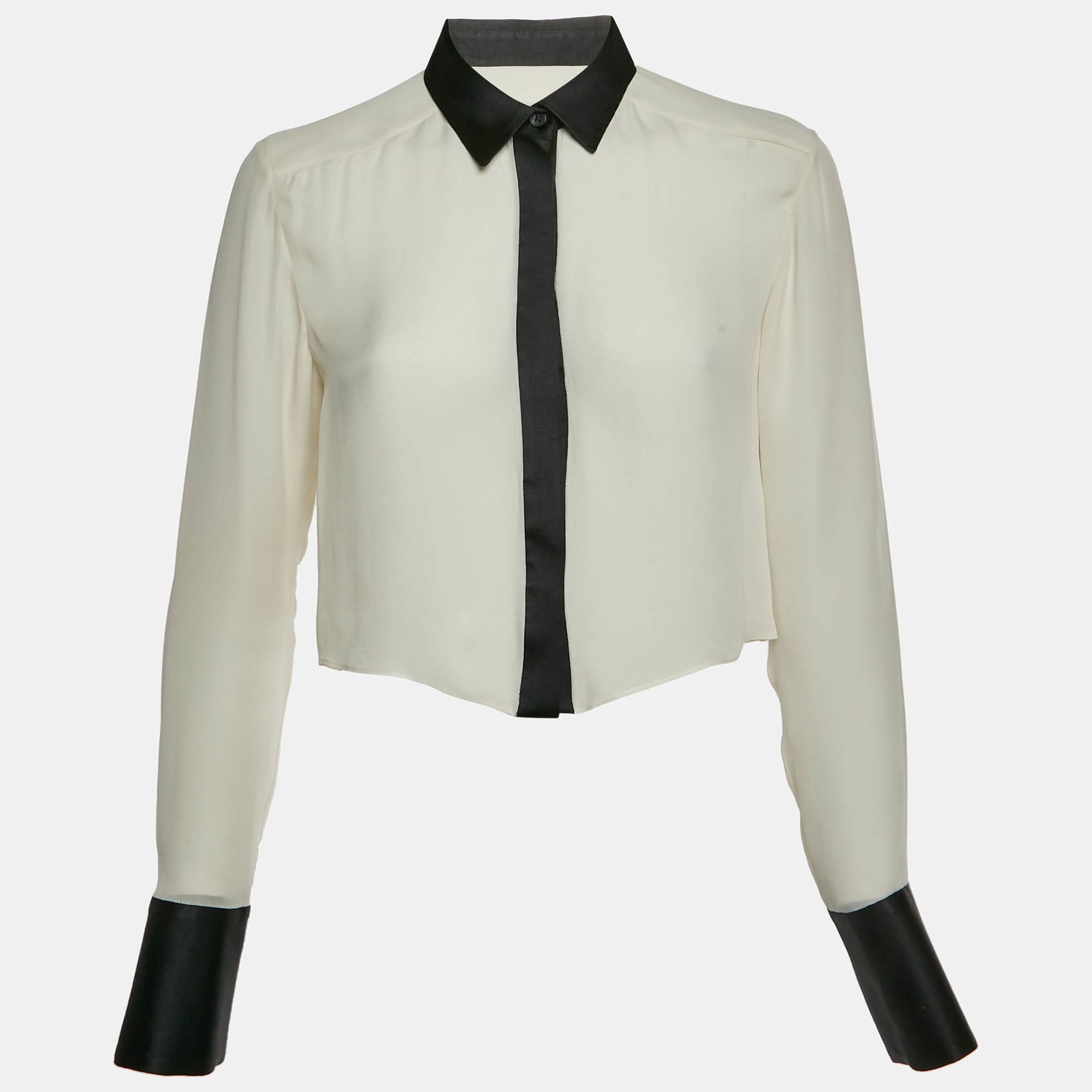 Alice + Olivia Monochrome Silk Crop Shirt