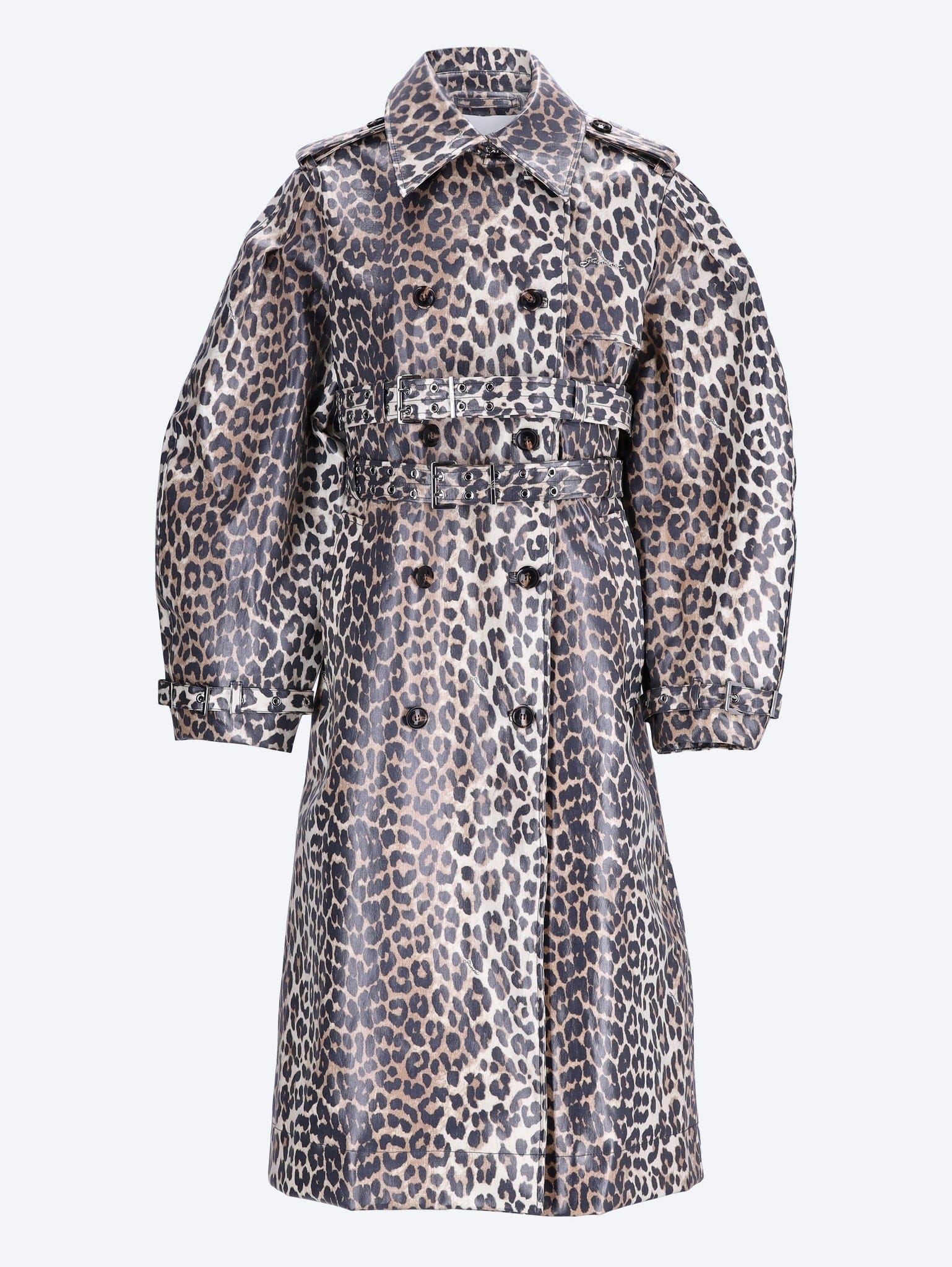 GANNI Laminated cotton canvas trench coat