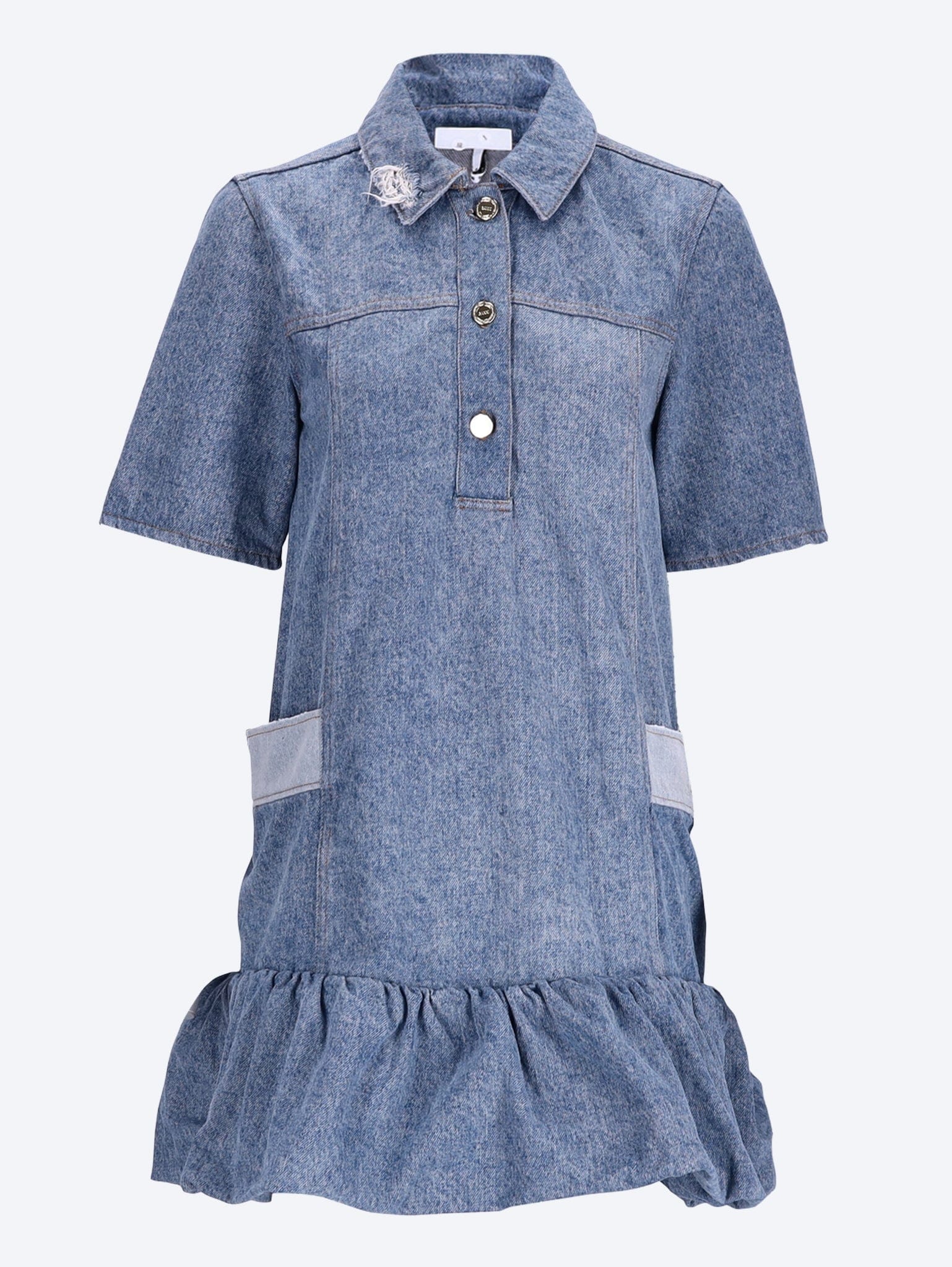 GANNI Patchwork denim peplum mini dress