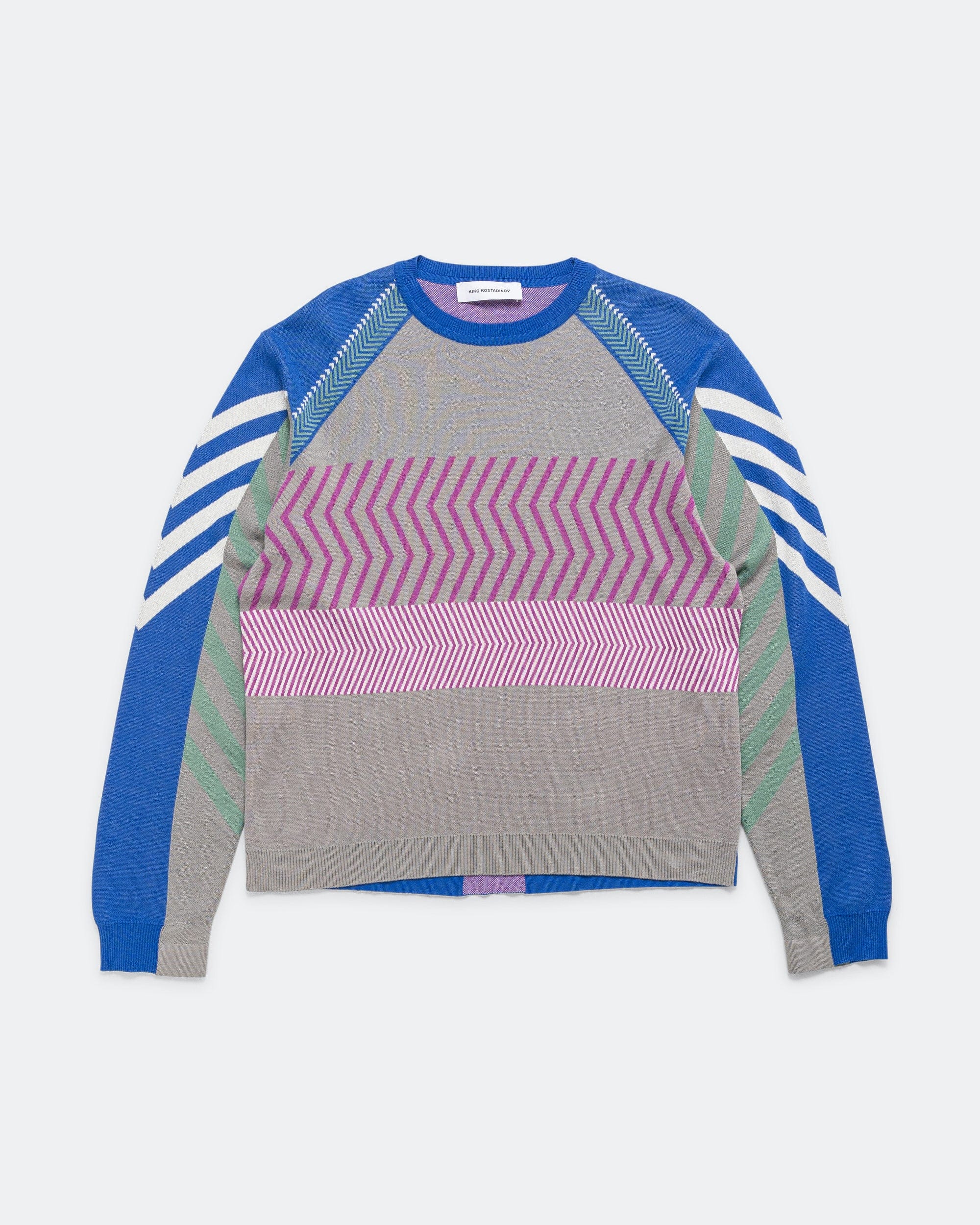 Kiko Kostadinov Gizi Panelled Jumper - Blue/Grey Combed Cotton