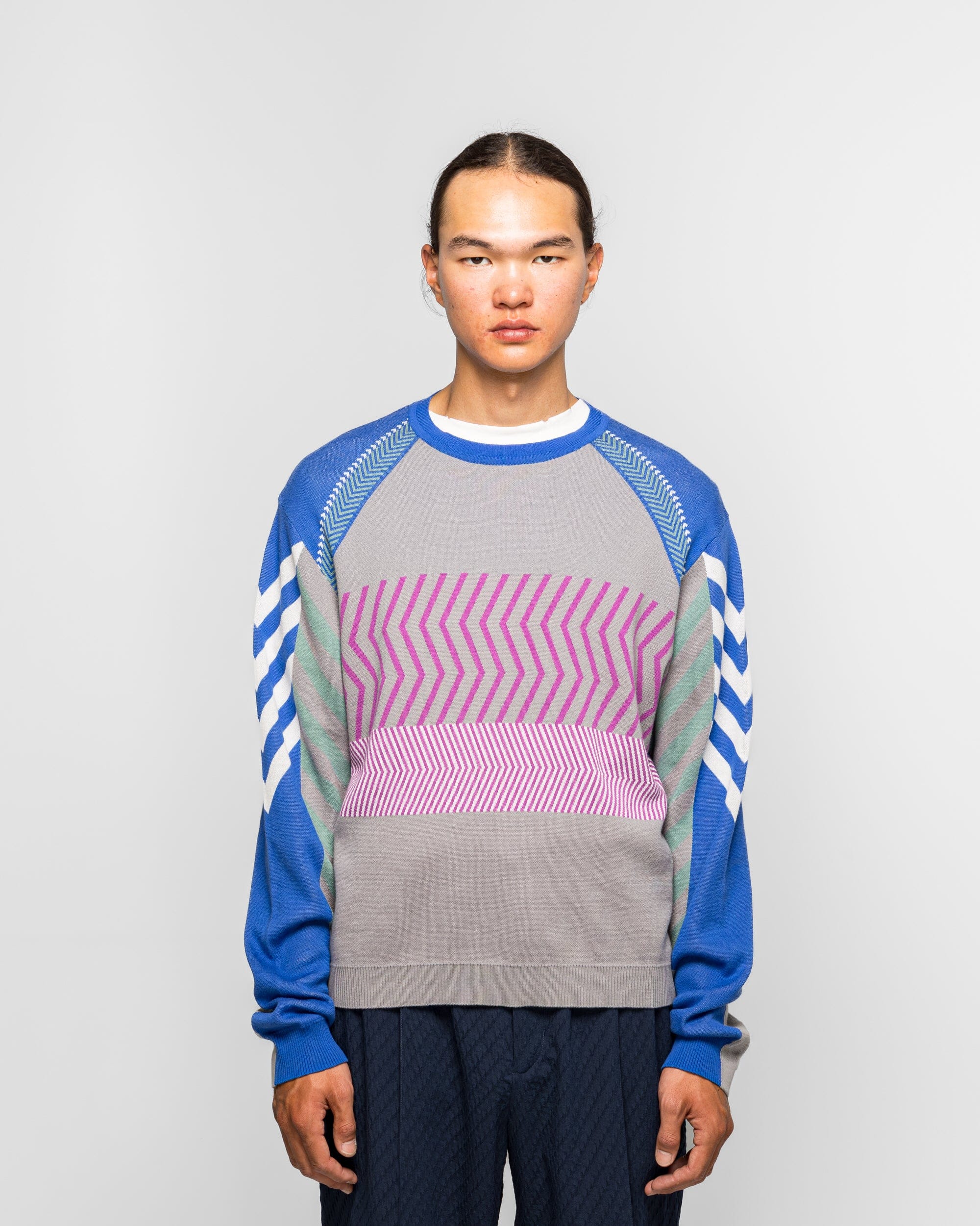 Kiko Kostadinov Gizi Panelled Jumper - Blue/Grey Combed Cotton