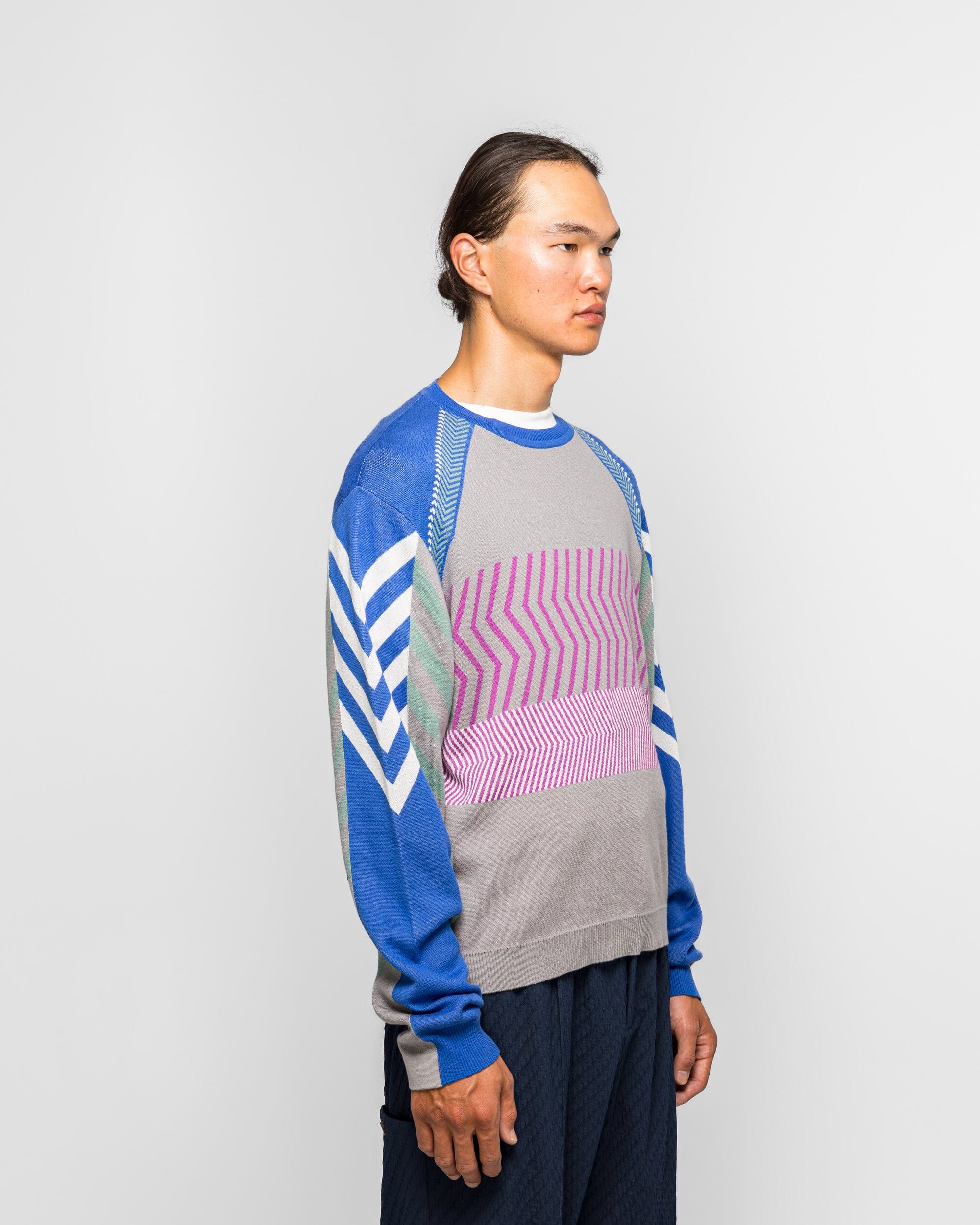 Kiko Kostadinov Gizi Panelled Jumper - Blue/Grey Combed Cotton