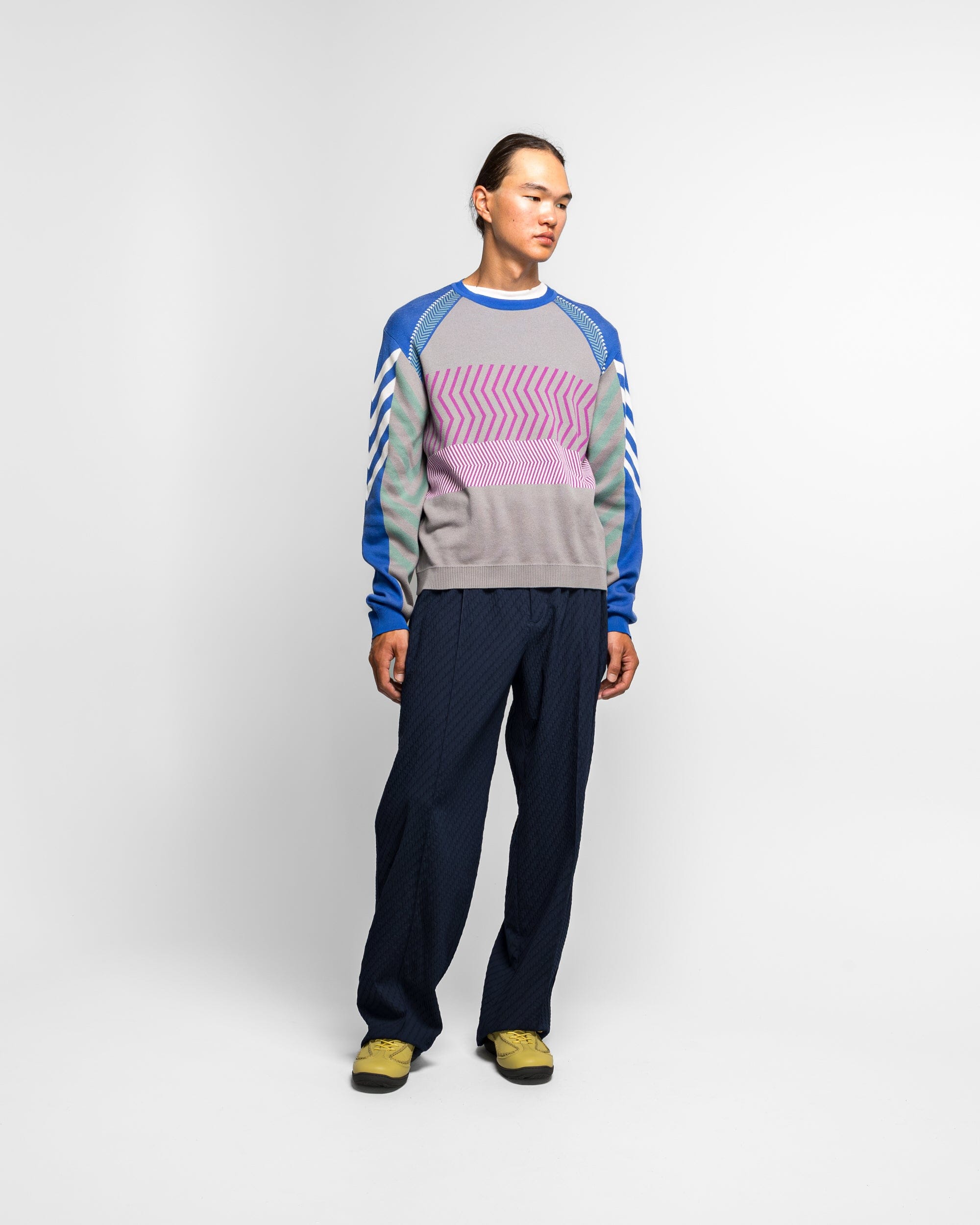 Kiko Kostadinov Gizi Panelled Jumper - Blue/Grey Combed Cotton