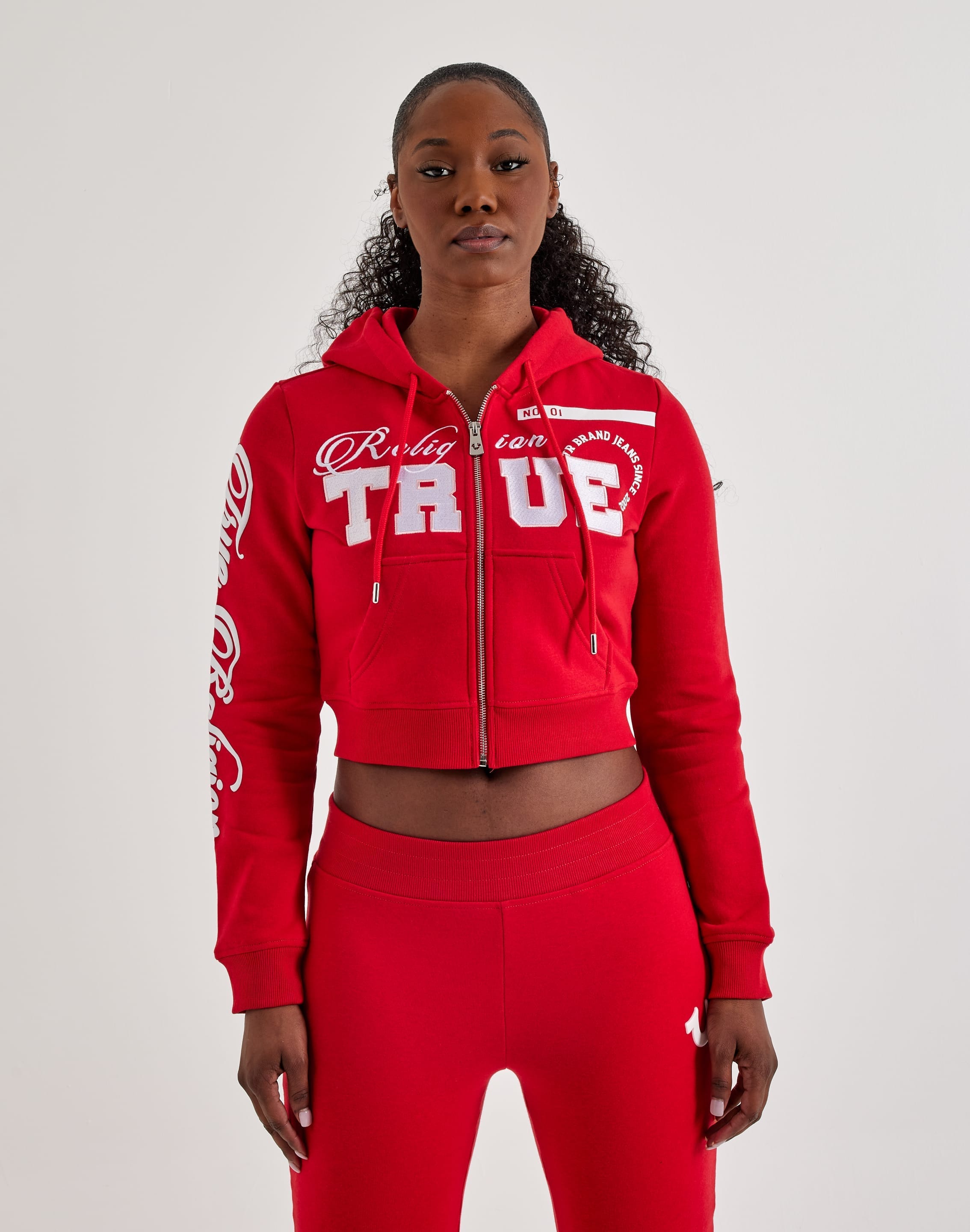 True Religion Embroidered Shrunken Full - Zip Fleece Hoodie