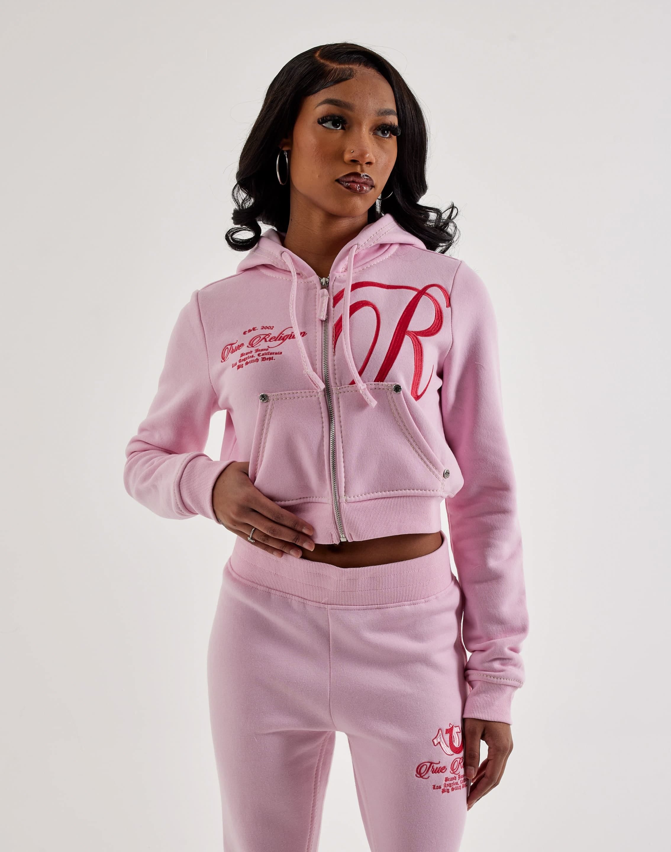 True Religion Embroidered Big T Full - Zip Fleece Hoodie