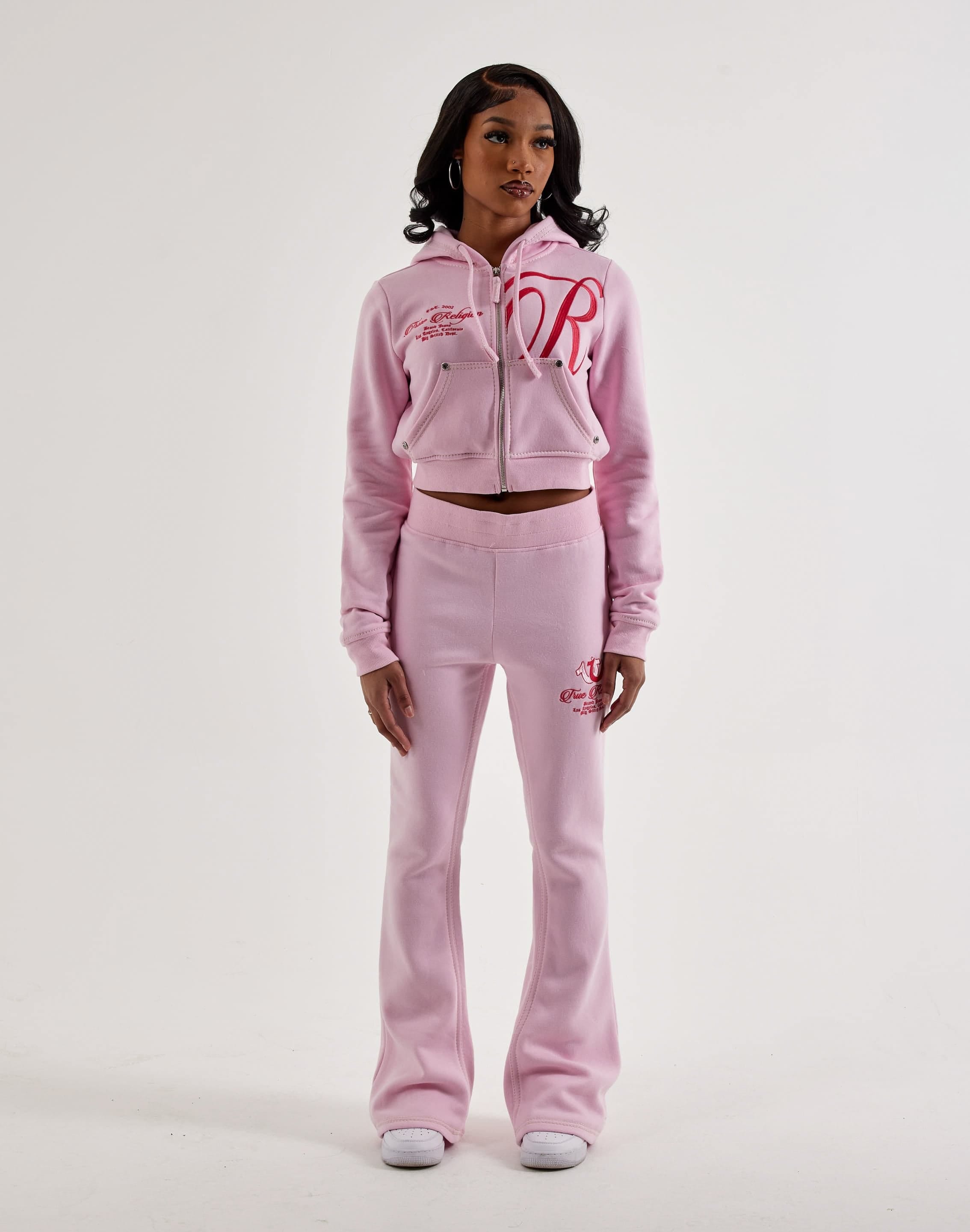 True Religion Embroidered Big T Full - Zip Fleece Hoodie