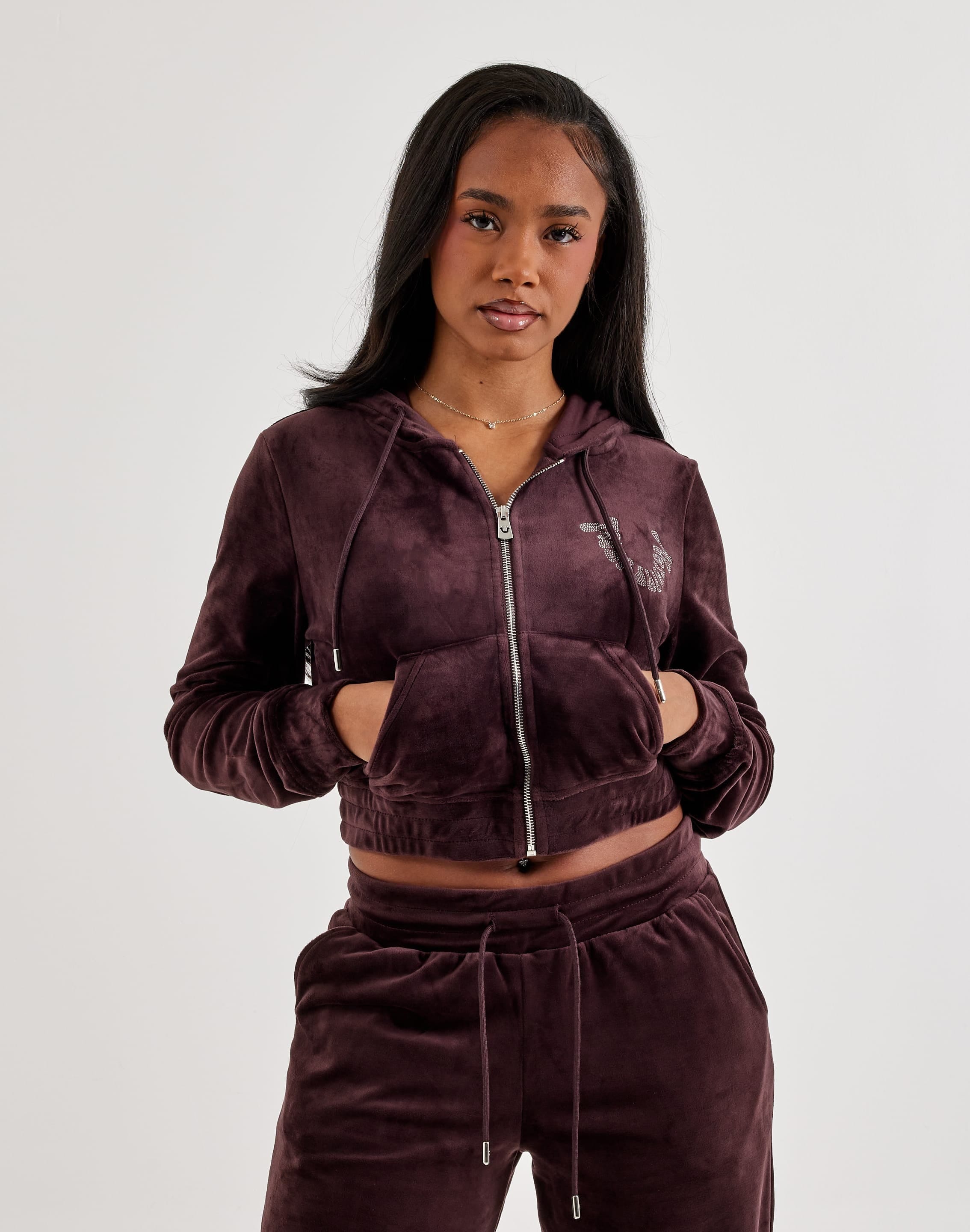 True Religion Crystal Velour Full - Zip Hoodie