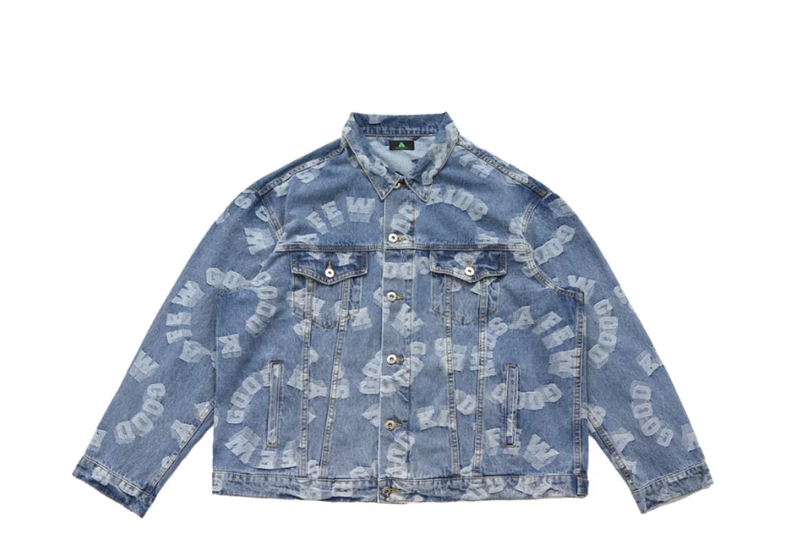 A Few Good Kids Allover Logo Print Denim Jacket Blue