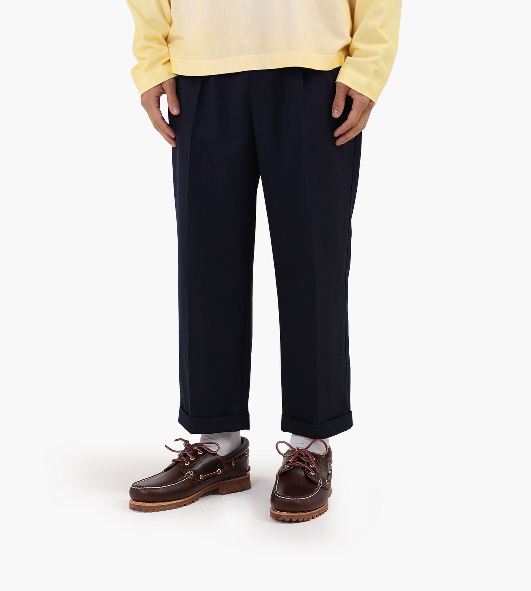 Drôle de Monsieur Pantalon Plis Cropped Laine Navy