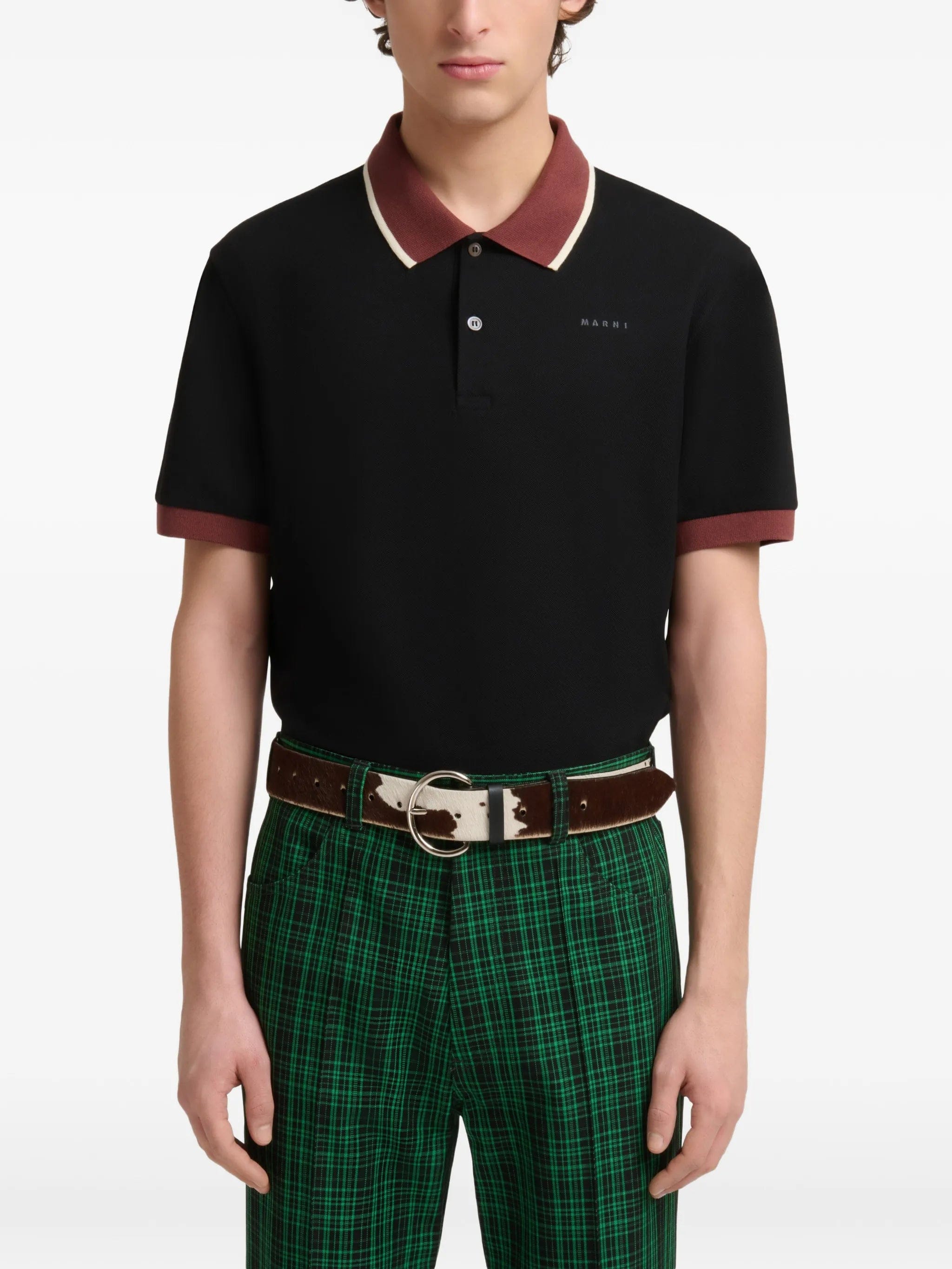 Marni black piqué polo shirt with contrast trims