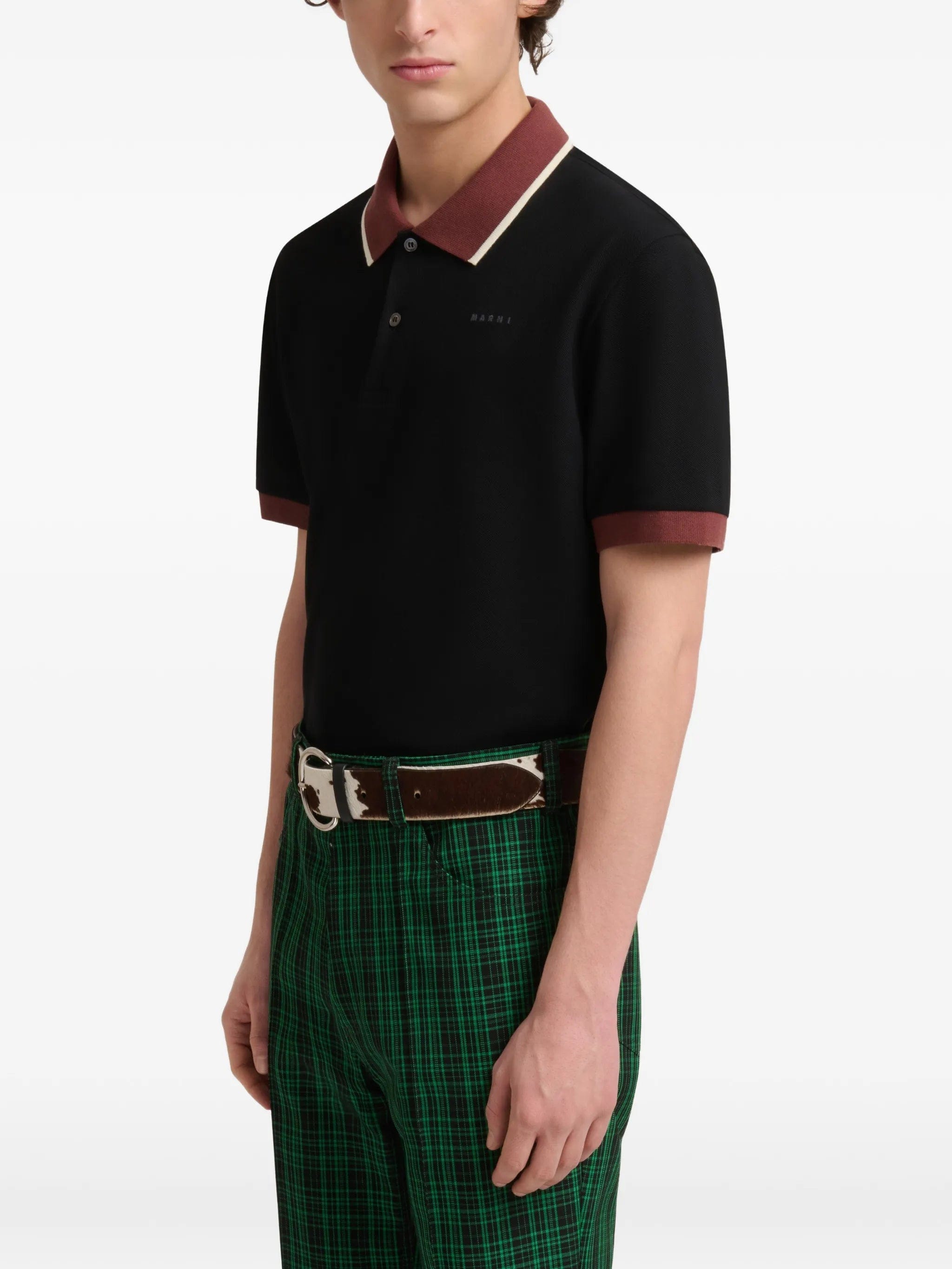 Marni black piqué polo shirt with contrast trims
