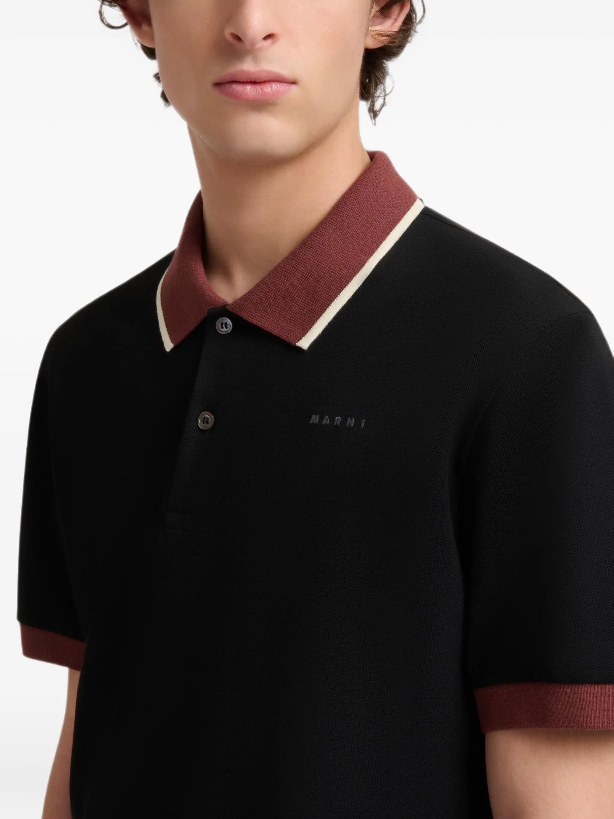 Marni black piqué polo shirt with contrast trims