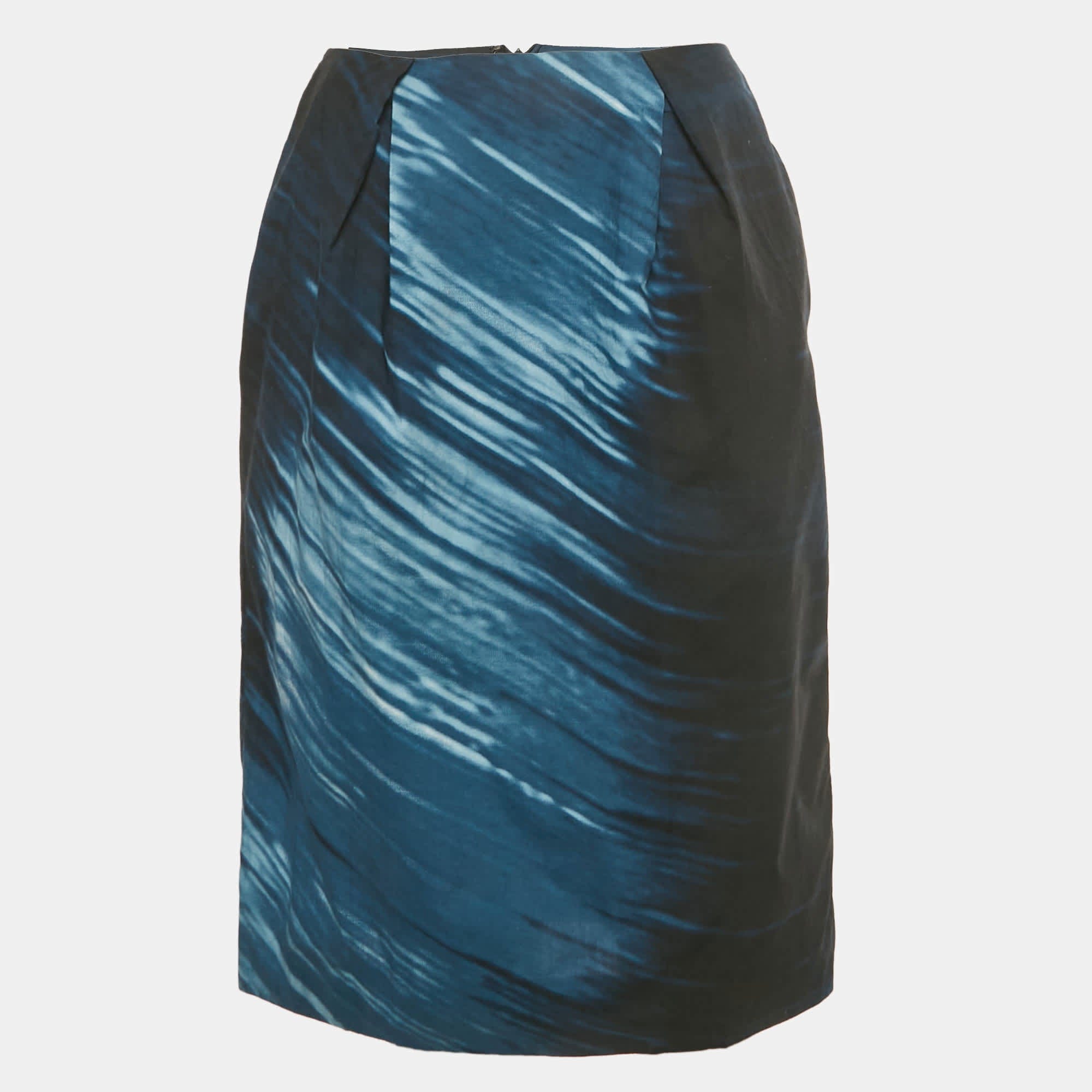Marni Black/blue Printed Cotton Pencil Skirt