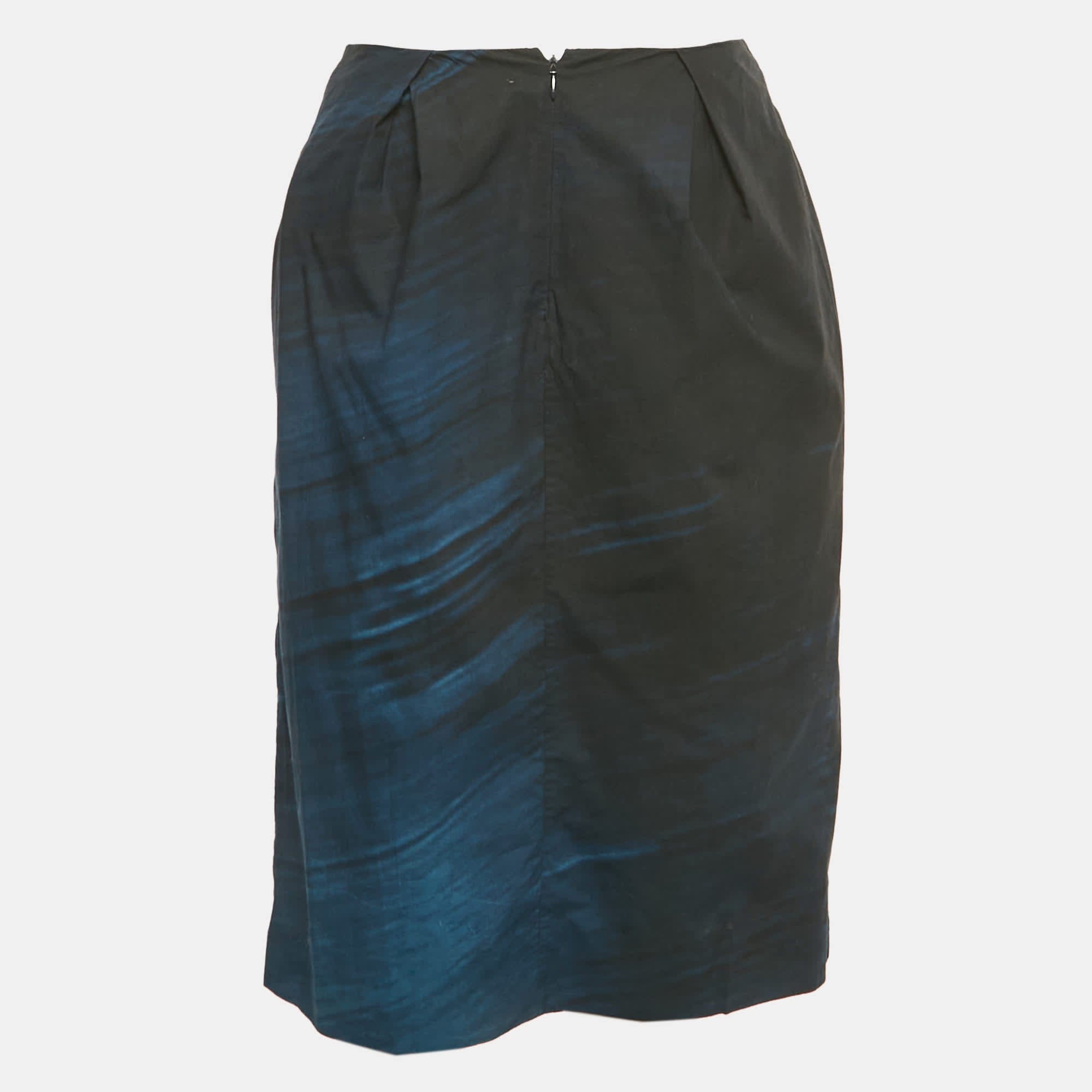 Marni Black/blue Printed Cotton Pencil Skirt