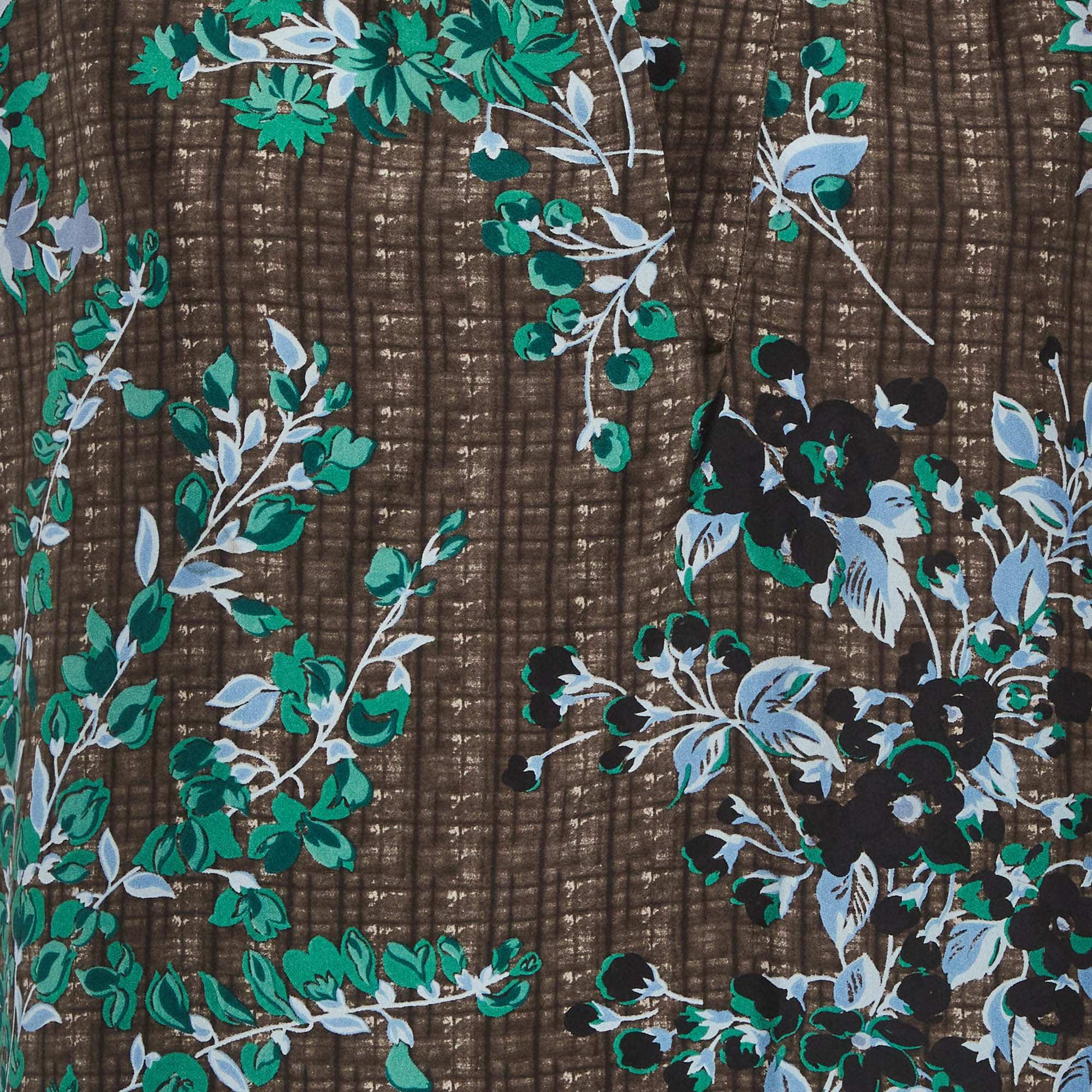 Marni Brown Floral Printed Silk Voile Blouse