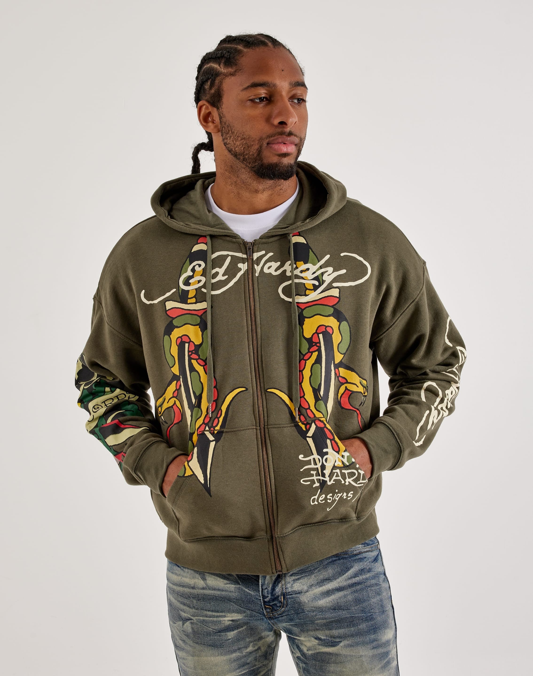 Ed Hardy Snake Full - Zip Fleece Hoodie