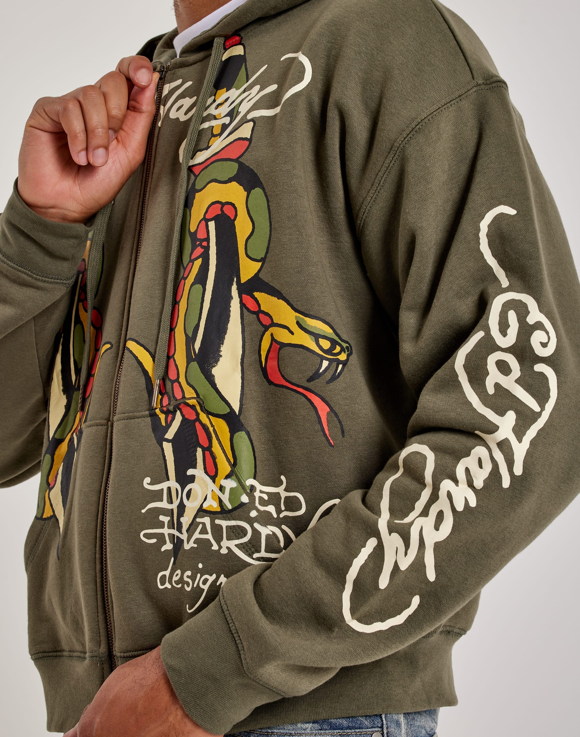 Ed Hardy Snake Full - Zip Fleece Hoodie