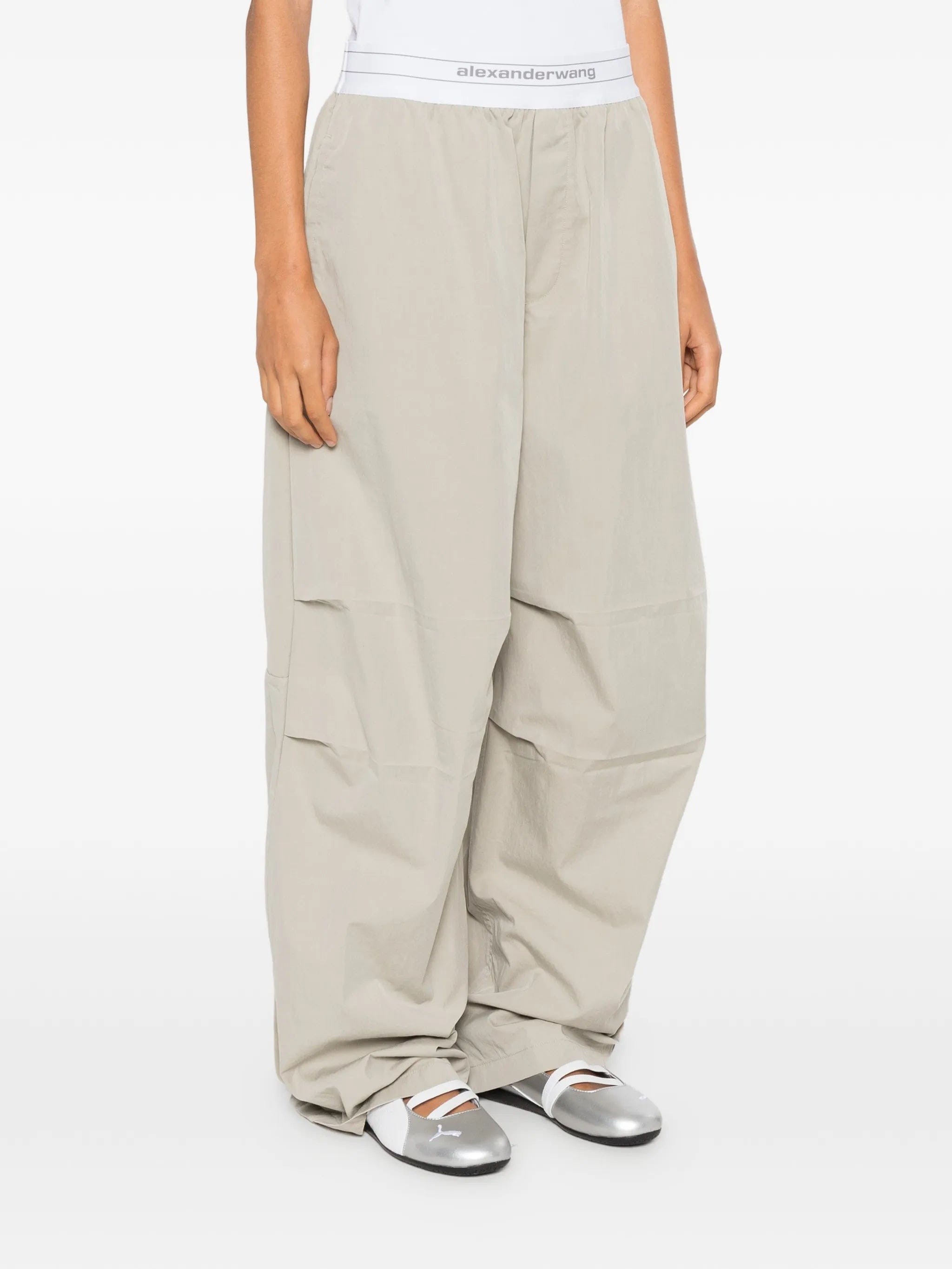 Alexander Wang logo - elastic pleated - knee trousers