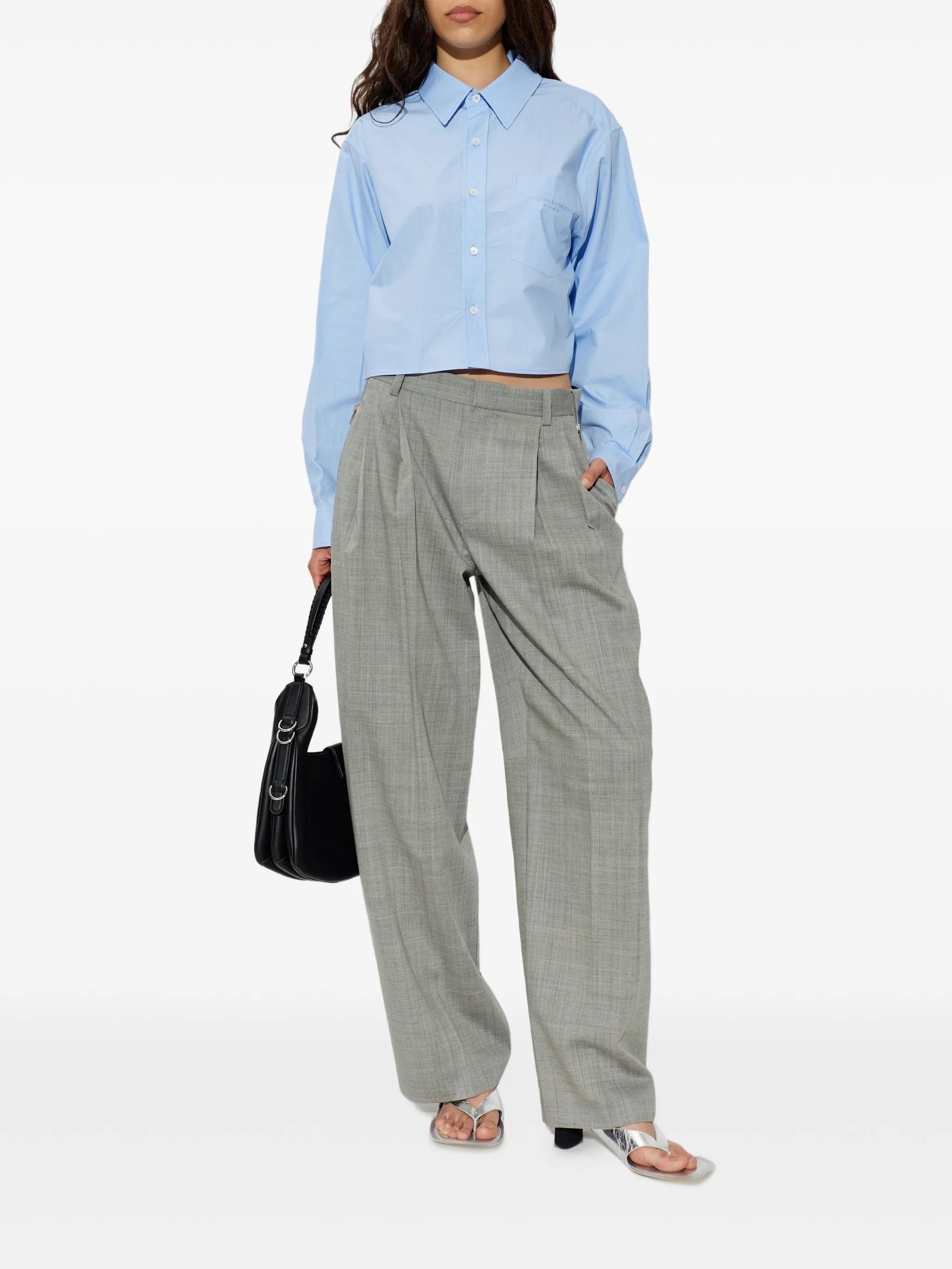 Alexander Wang logo - embroidered cotton cropped shirt