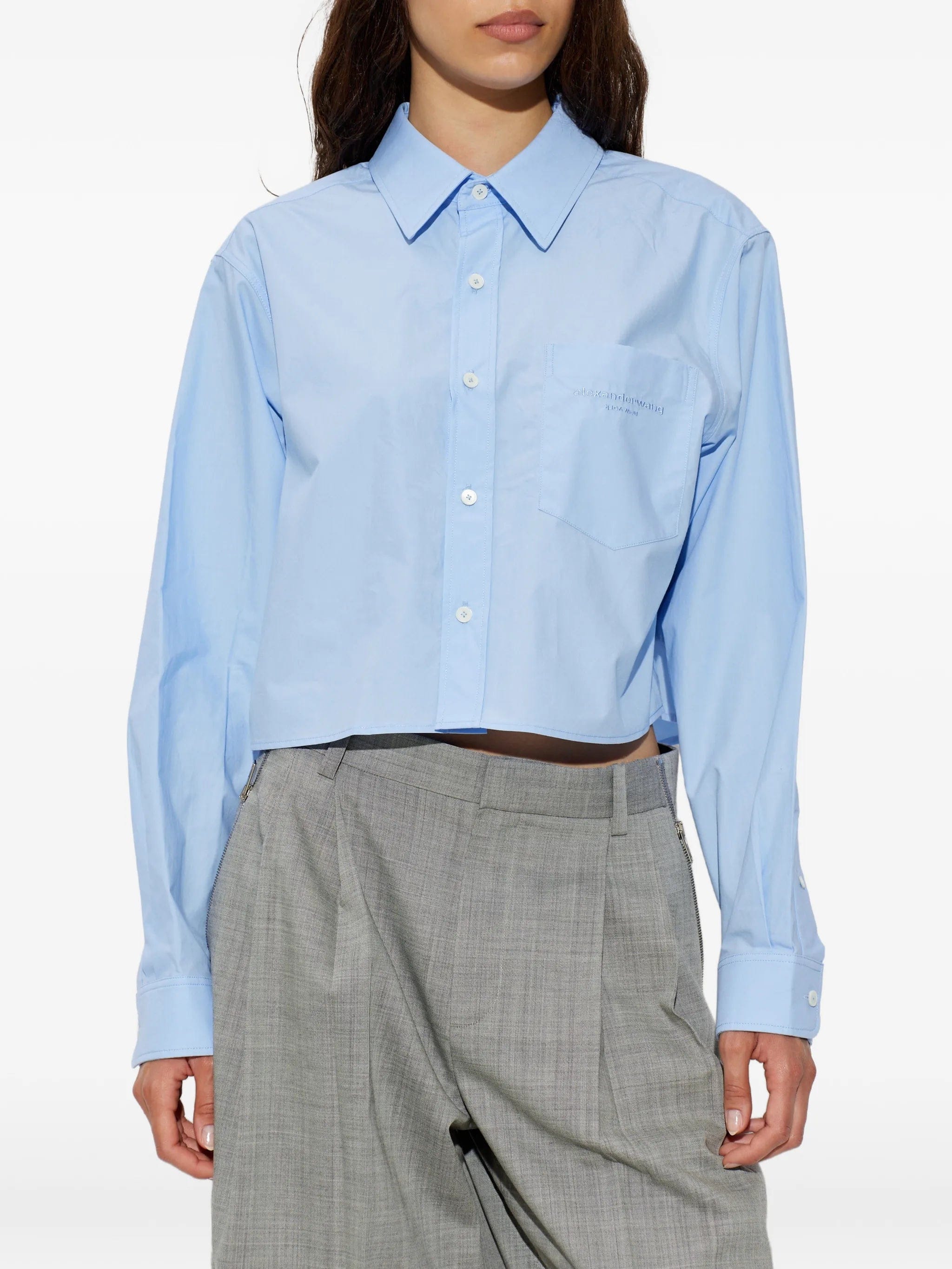 Alexander Wang logo - embroidered cotton cropped shirt