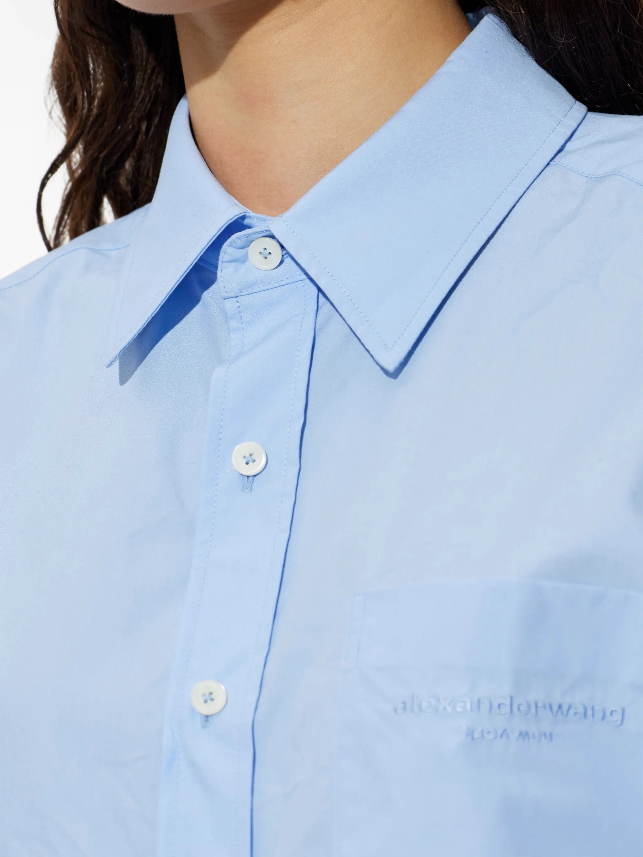 Alexander Wang logo - embroidered cotton cropped shirt