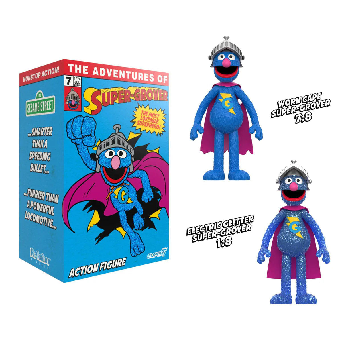 Super7 SESAME STREET REACTION FIGURES - SUPER GROVER (W/CHASE)