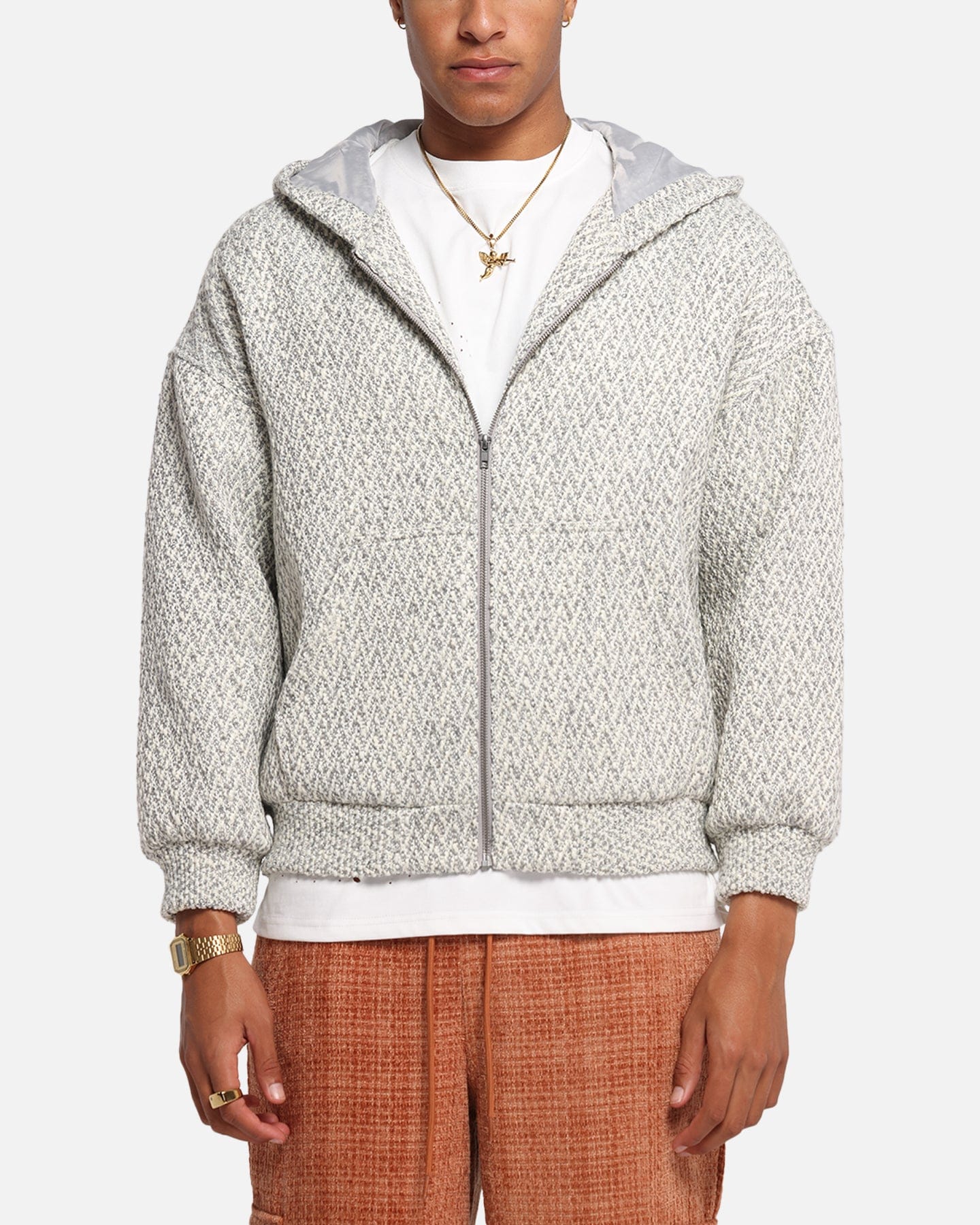 XXIII Boucle Tweed Zip Hoodie Grey Marle