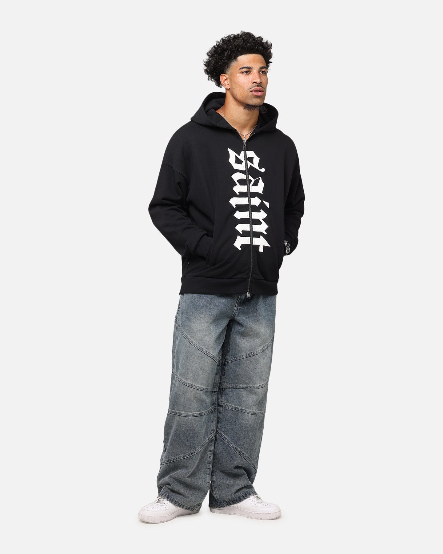 Saint Morta Gothic Distressed Zip Hoodie Black