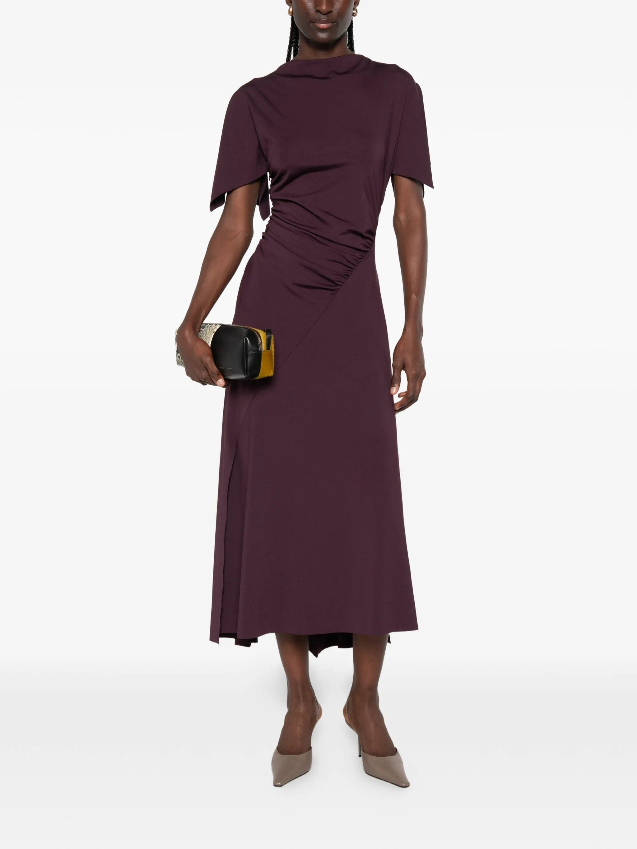 Victoria Beckham ruched short - sleeve midi dress