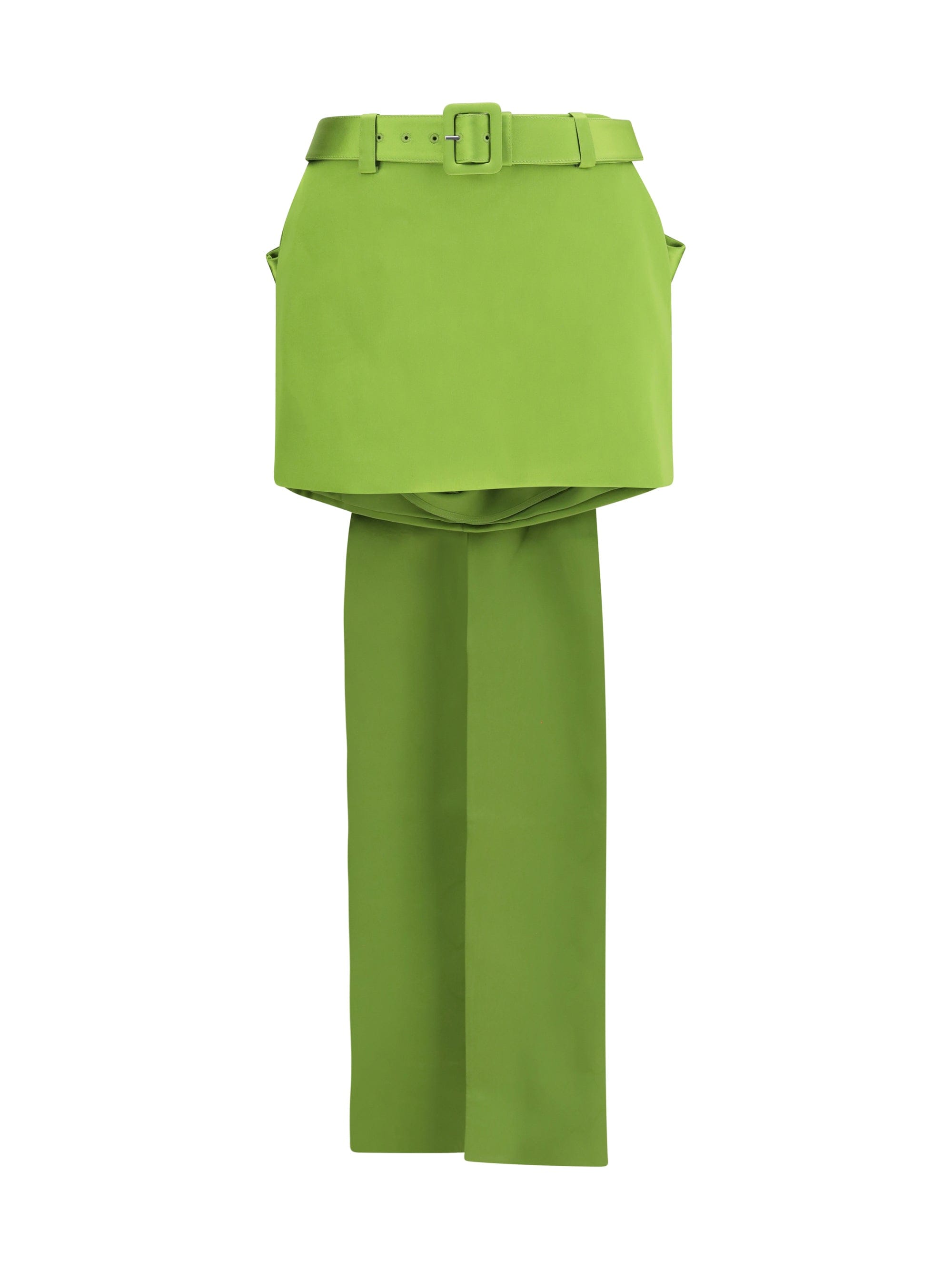 Self - Portrait Satin Bow Mini Skirt — Green