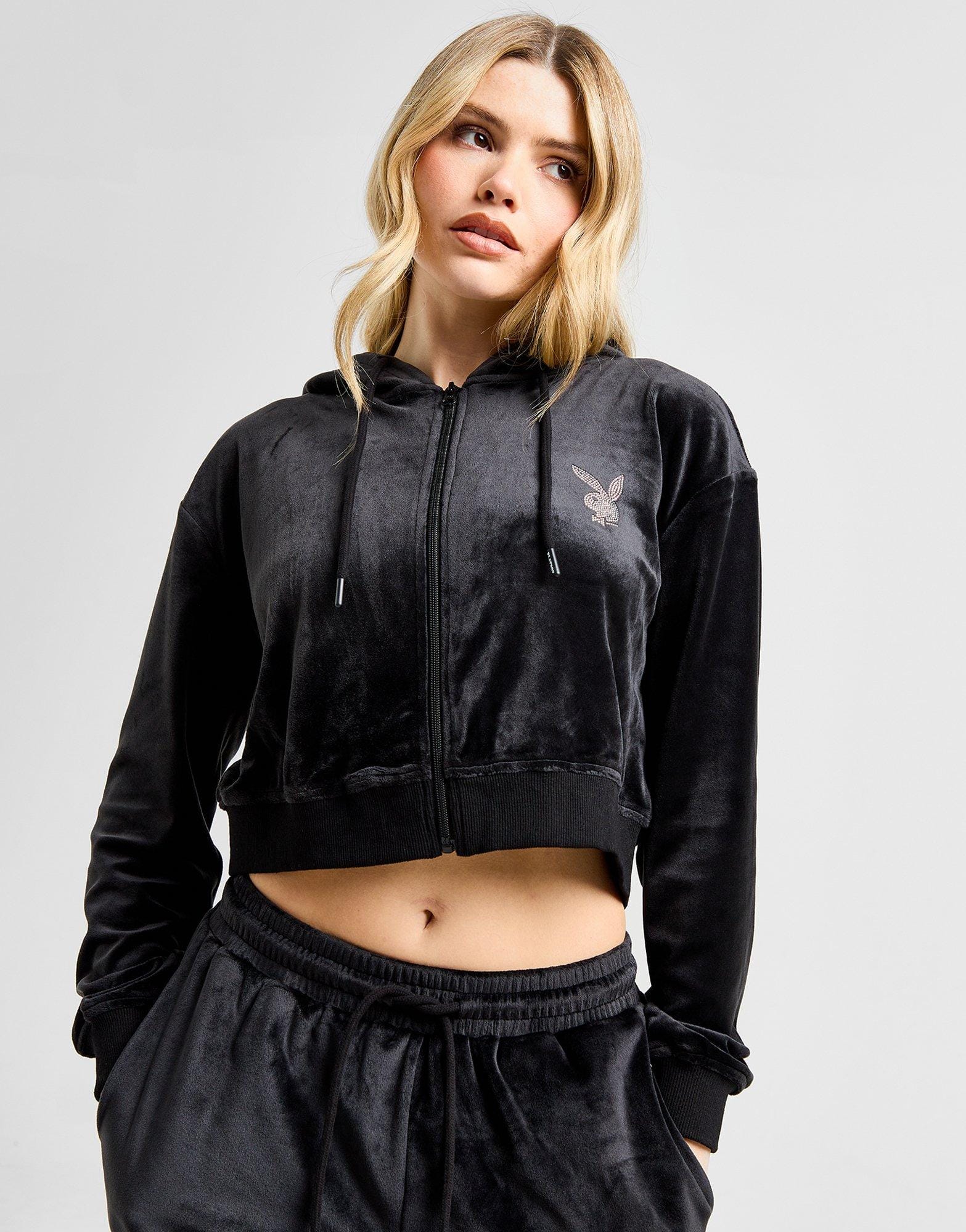 Playboy Diamante Velour Full Zip Hoodie