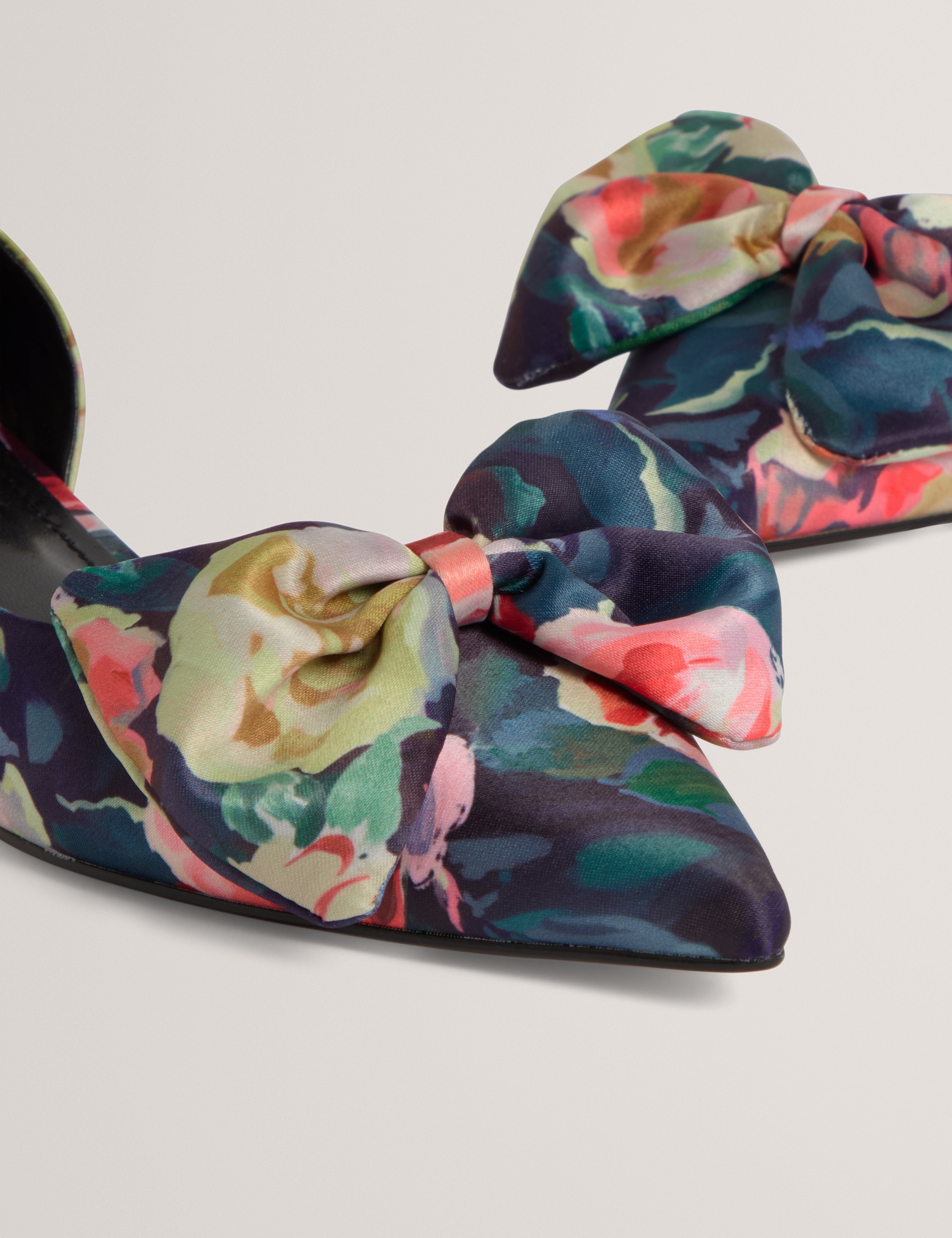 Ted Baker MOV Palouma Printed Satin Bow Flat Dk - Blue