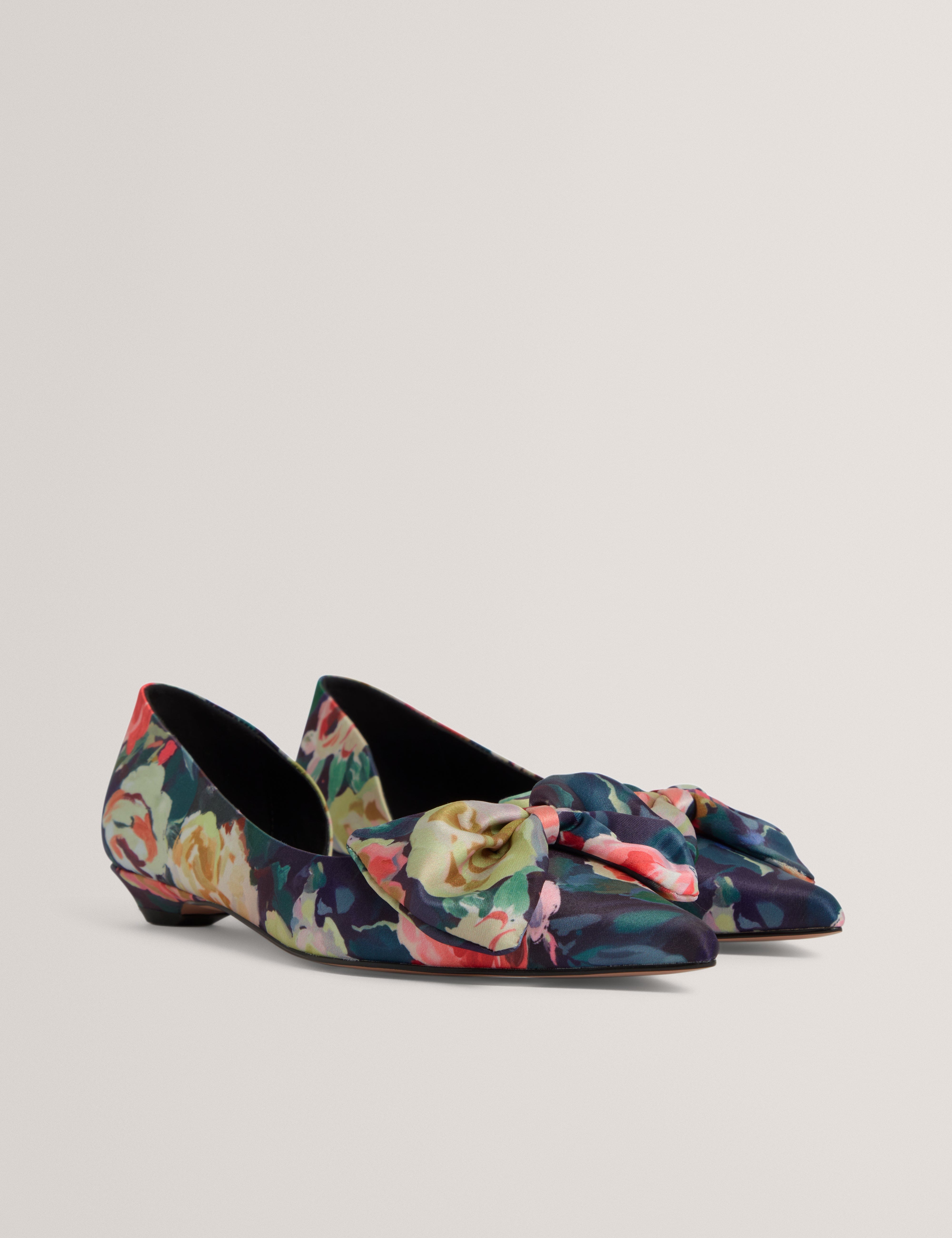 Ted Baker MOV Palouma Printed Satin Bow Flat Dk - Blue