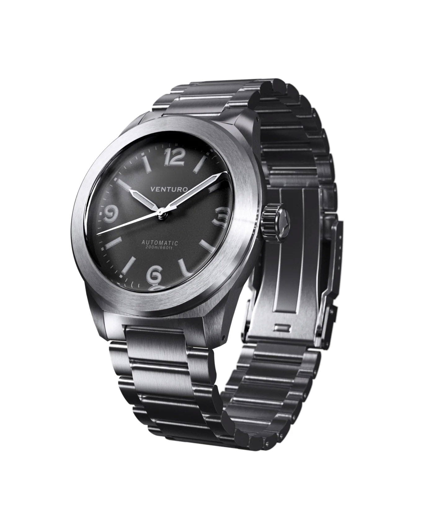 Watchbandit Venturo - Field Watch 3 - Grey - Steel Bracelet & Rubber Strap