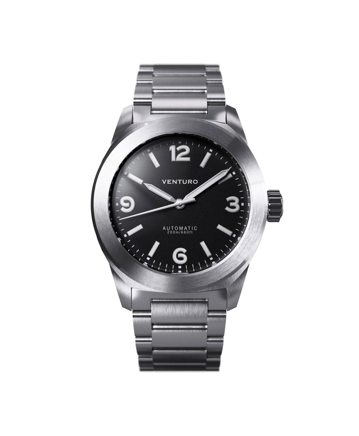 Watchbandit Venturo - Field Watch 3 - Black - Steel Bracelet & Rubber Strap