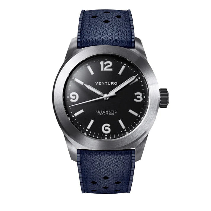 Watchbandit Venturo - Field Watch 3 - Black - Steel Bracelet & Rubber Strap