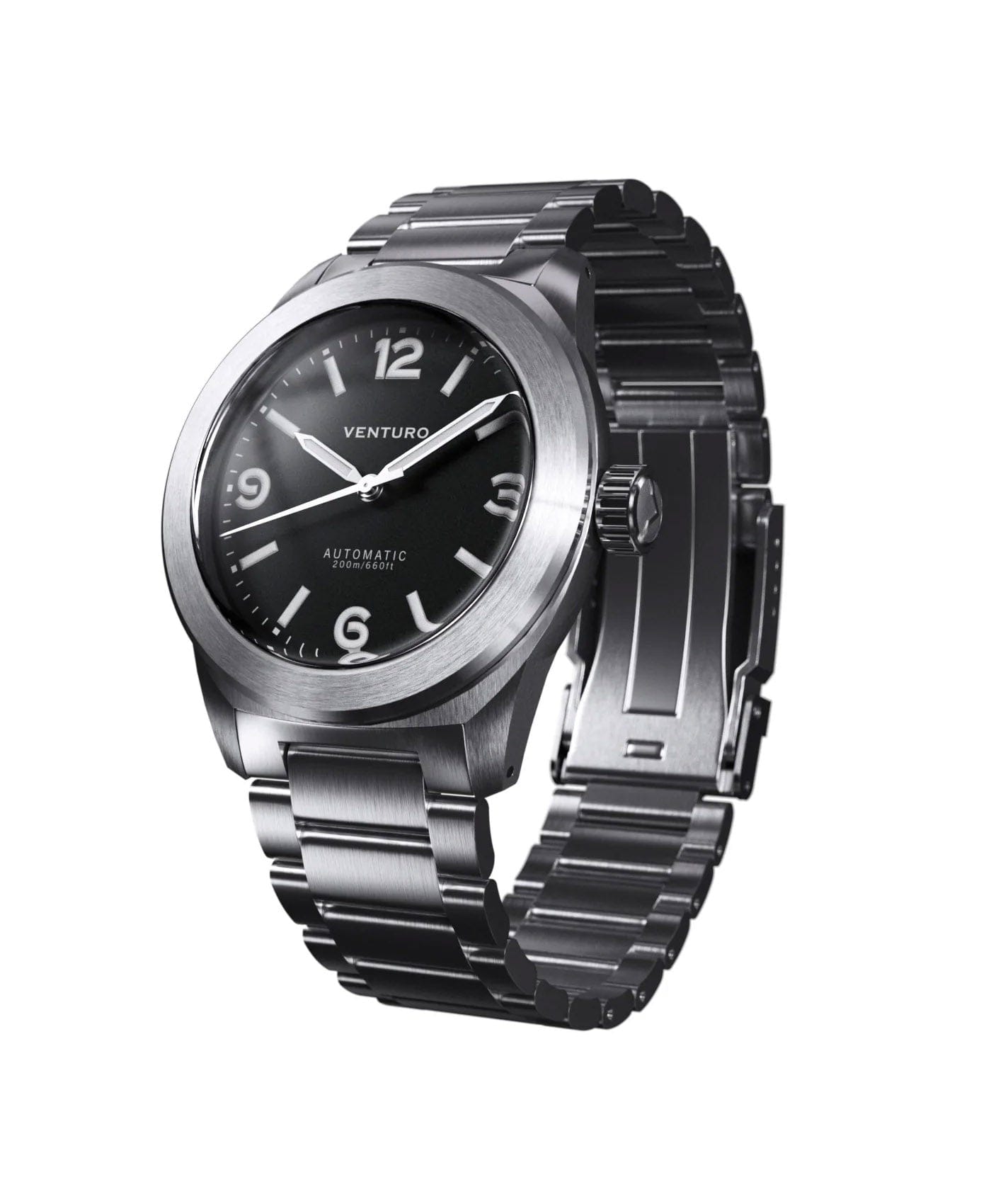 Watchbandit Venturo - Field Watch 3 - Black - Steel Bracelet & Rubber Strap