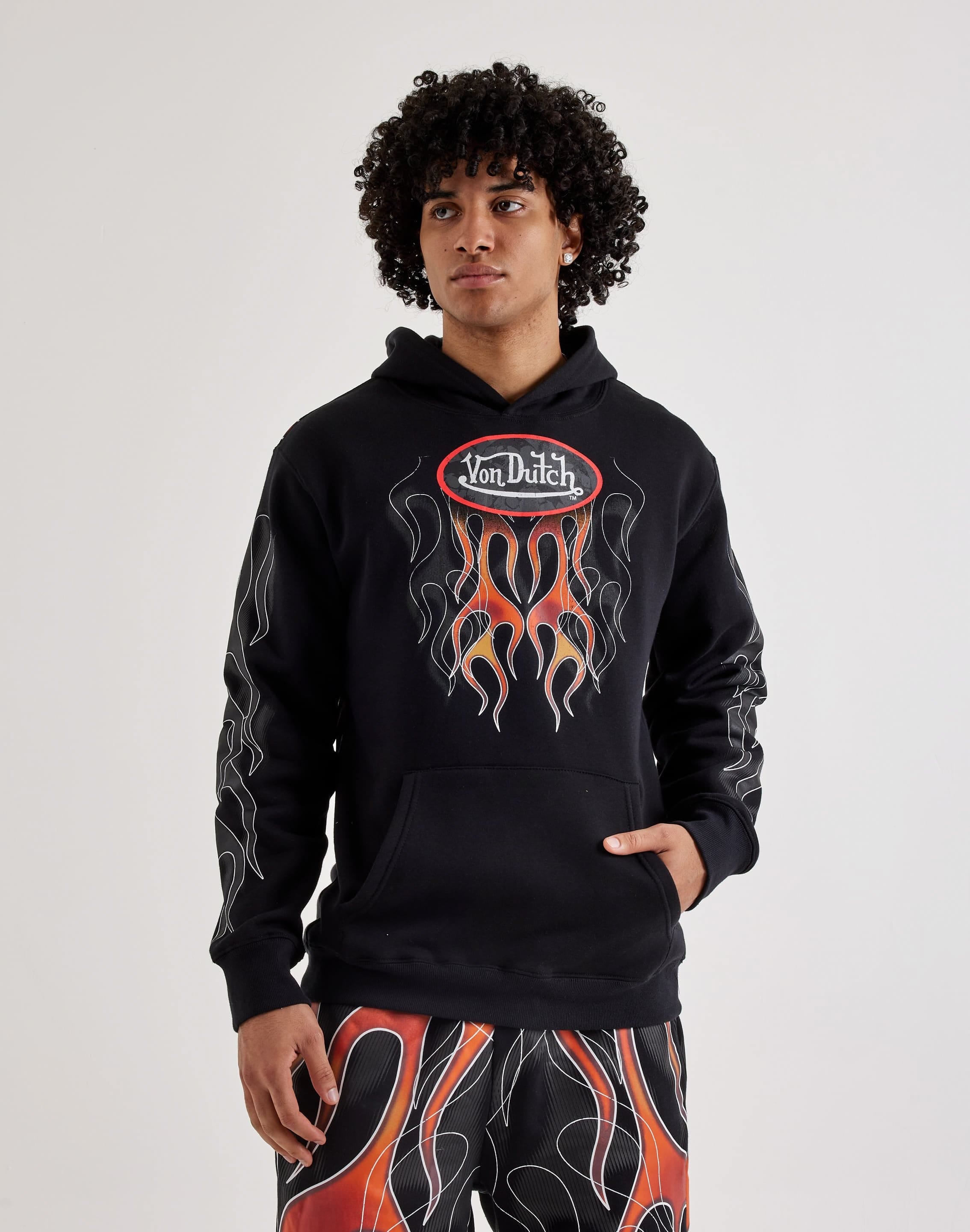 Von Dutch Allover Flame Pullover Fleece Hoodie