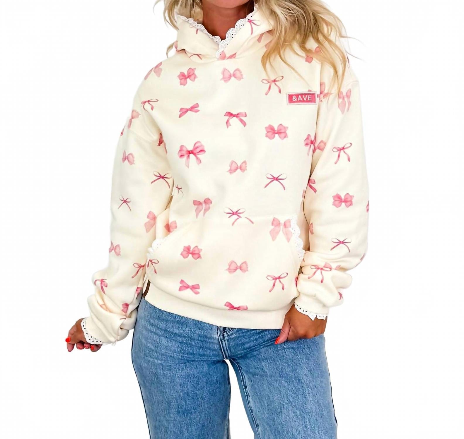 BLEND Tied With Love Cotton Blend Long Sleeve Hoodie Sweatshirt In Ivory