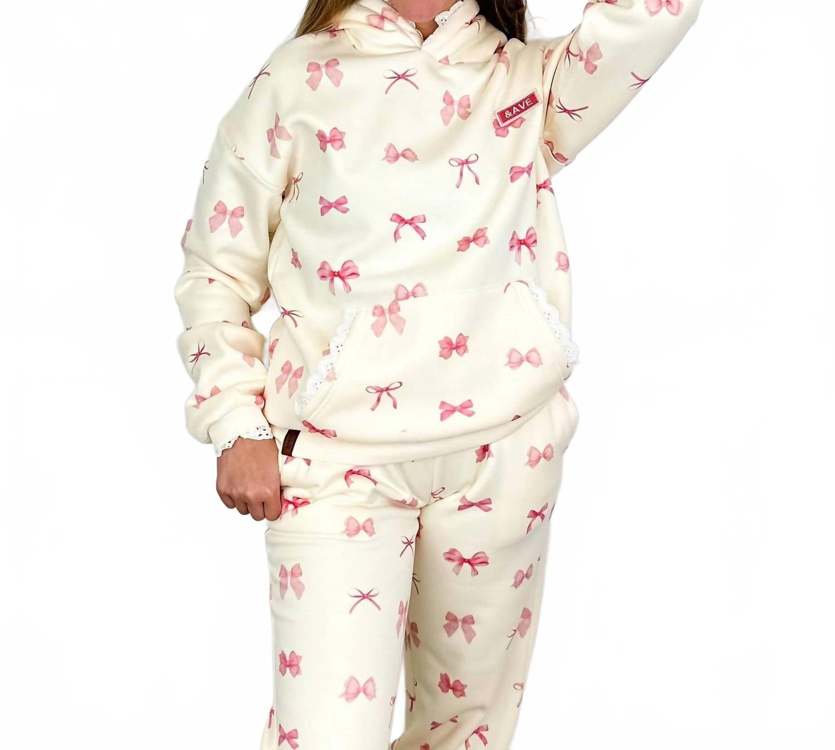 BLEND Tied With Love Cotton Blend Long Sleeve Hoodie Sweatshirt In Ivory