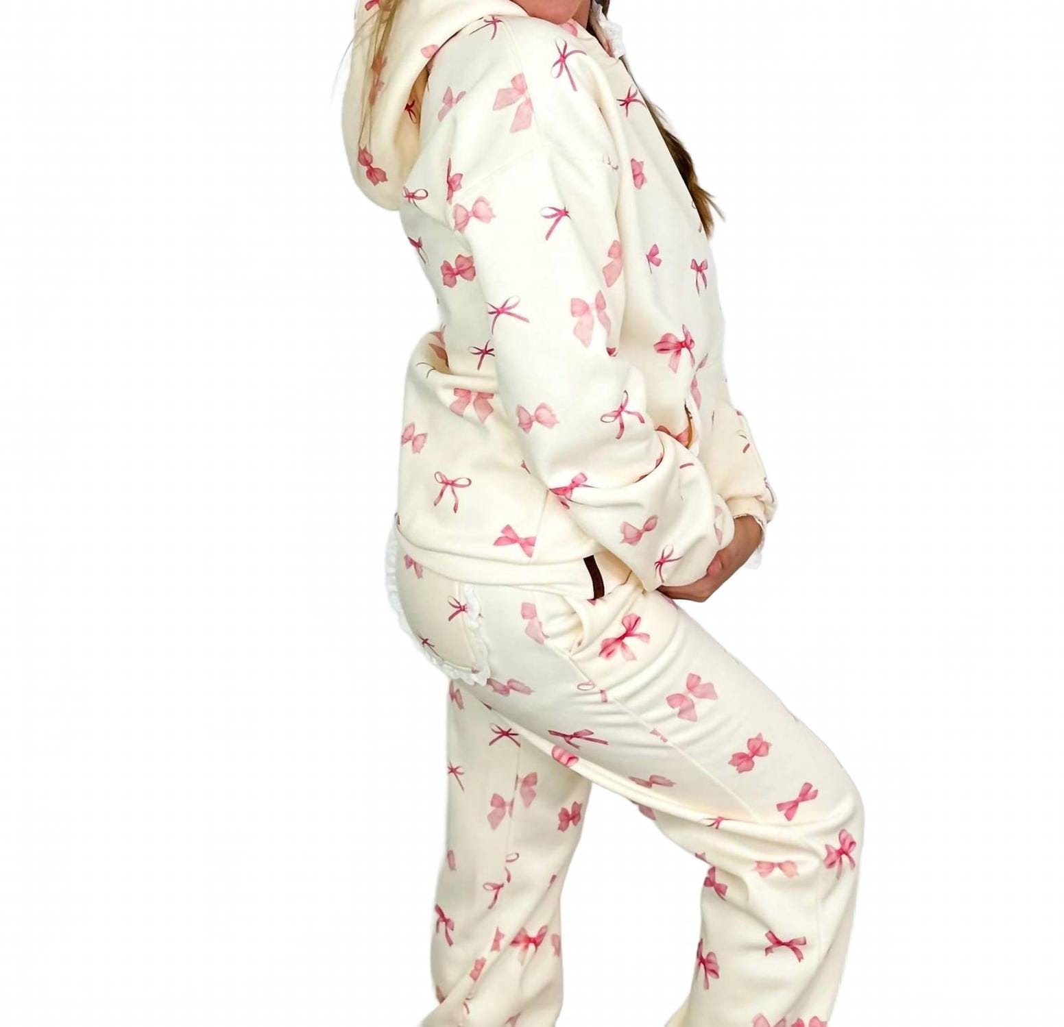 BLEND Tied With Love Cotton Blend Long Sleeve Hoodie Sweatshirt In Ivory