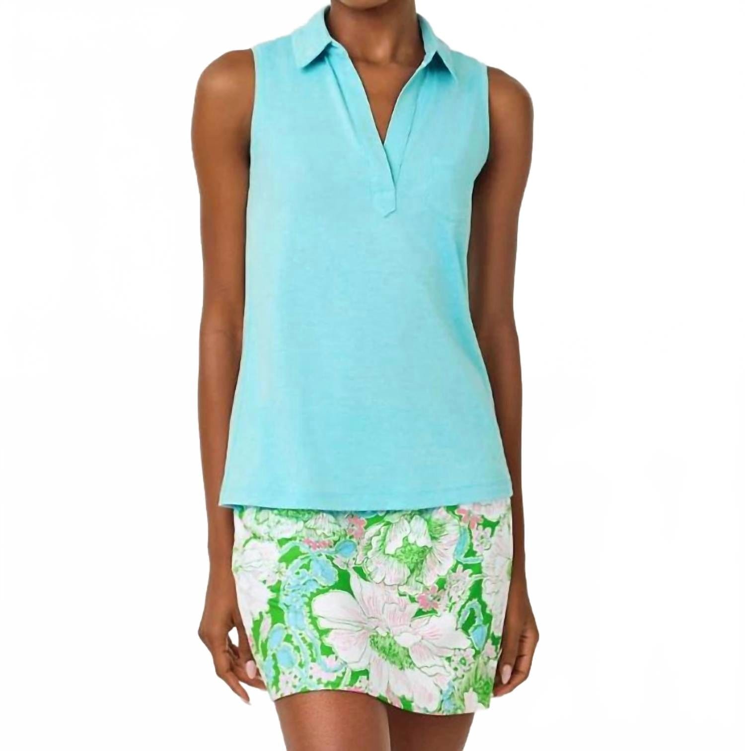Polo Dune Upf 50+ Sleeveless Polo In Heathered Capri Blue