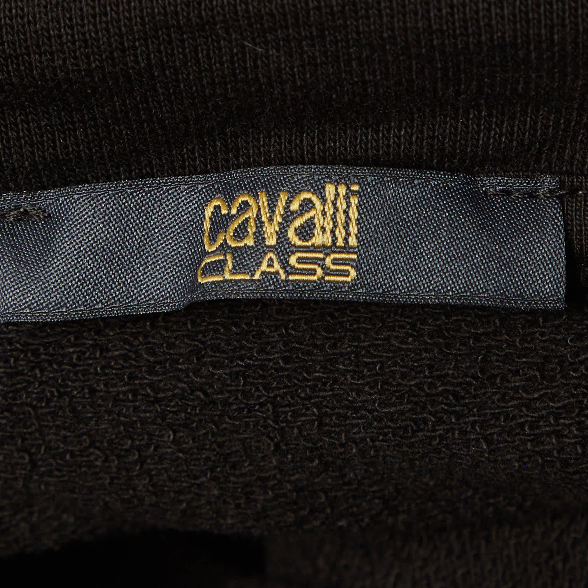 Cavalli Class Black Logo Printed Cotton Knit Oversized Hoodie