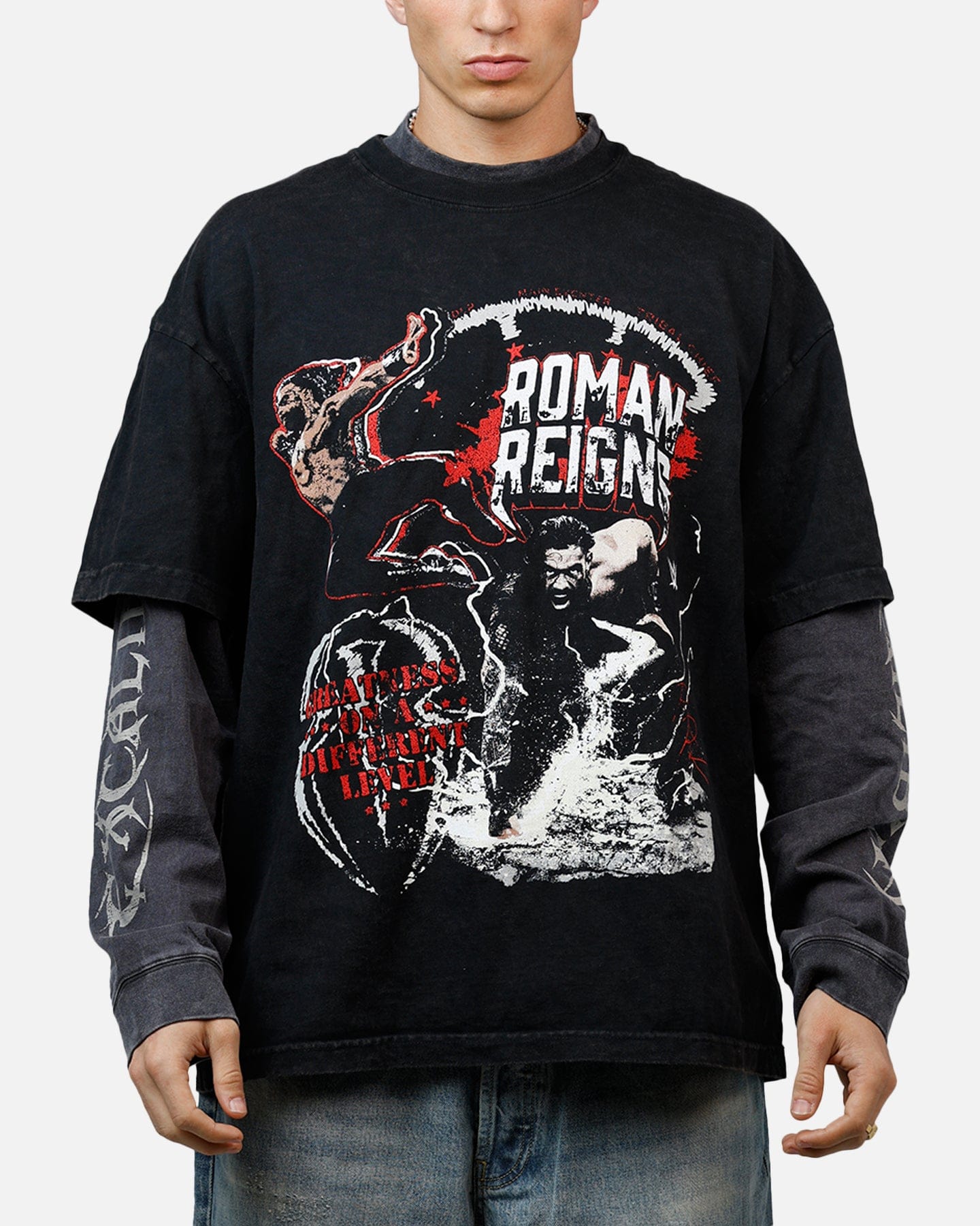 Vintage Culture Kings x WWE Roman Reigns Wrestlemania XLI Vintage T - Shirt Black Acidwash