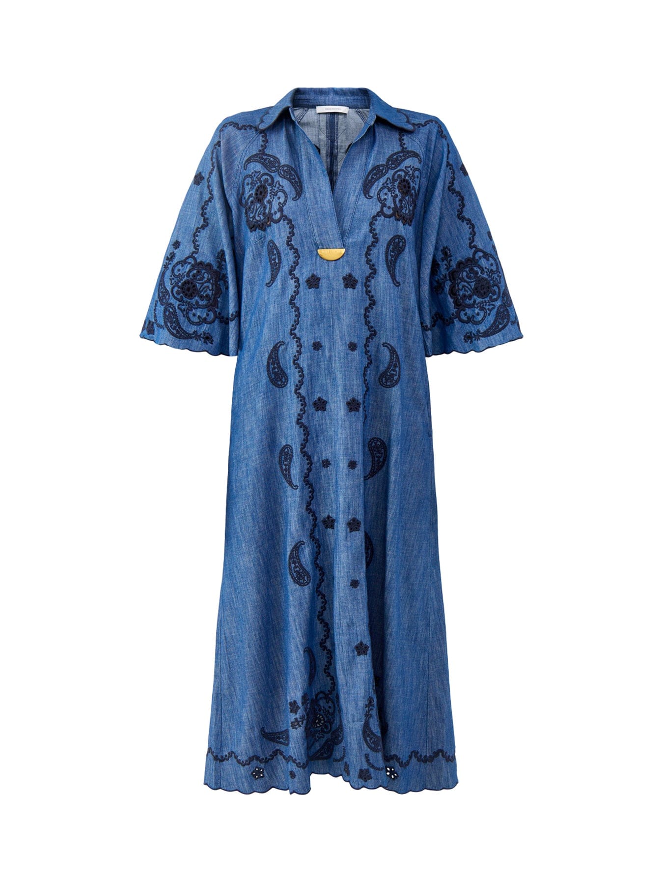 Zimmermann Aster Embroidered Denim Midi Dress Blue