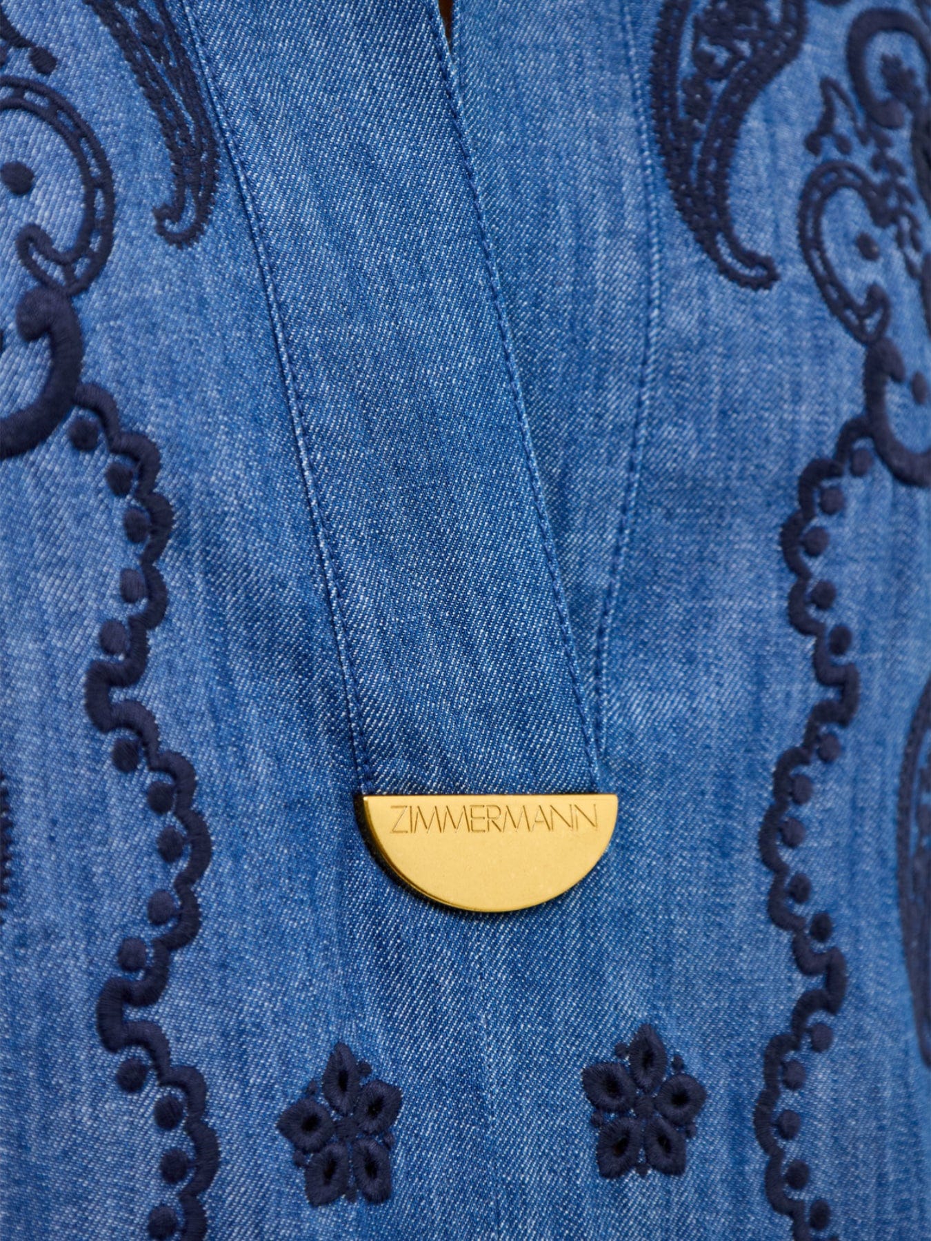 Zimmermann Aster Embroidered Denim Midi Dress Blue