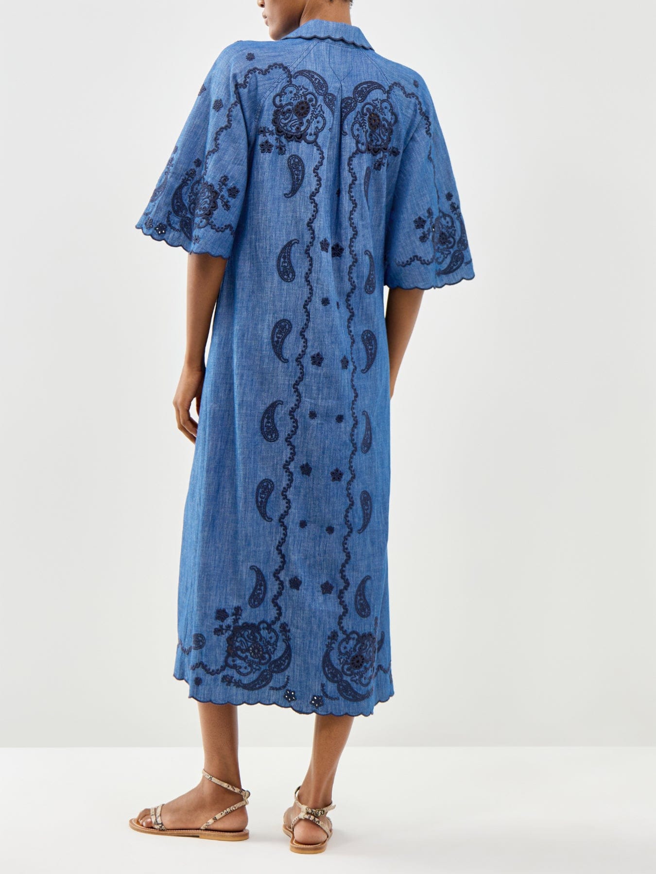 Zimmermann Aster Embroidered Denim Midi Dress Blue
